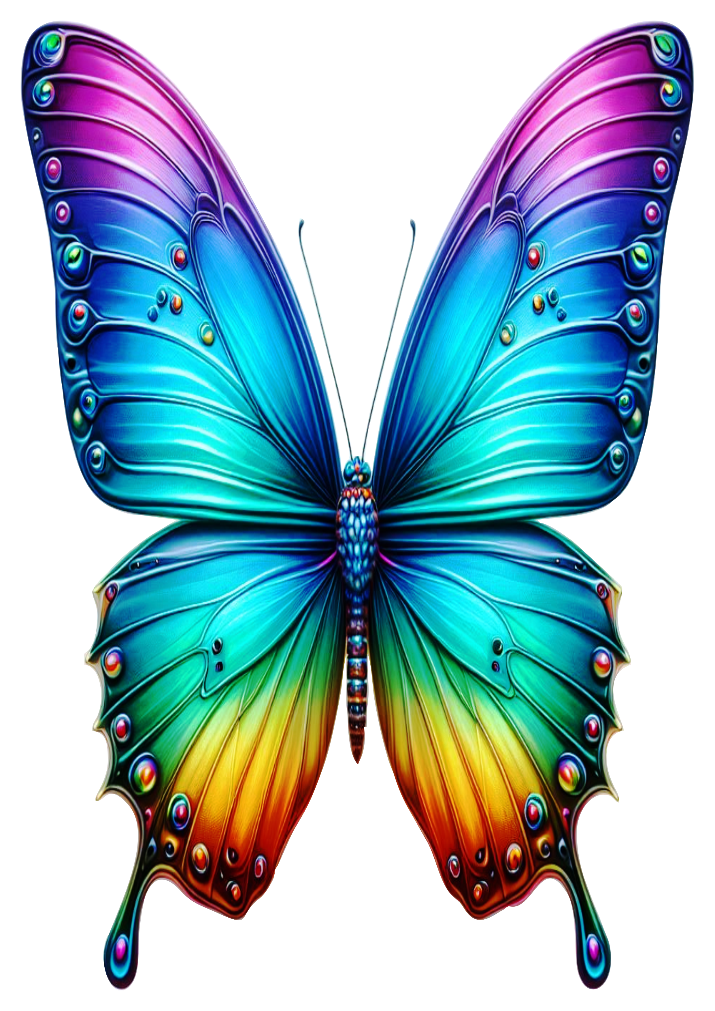 Butterfly Image with Rainbow Colors and Transparent Background PNG