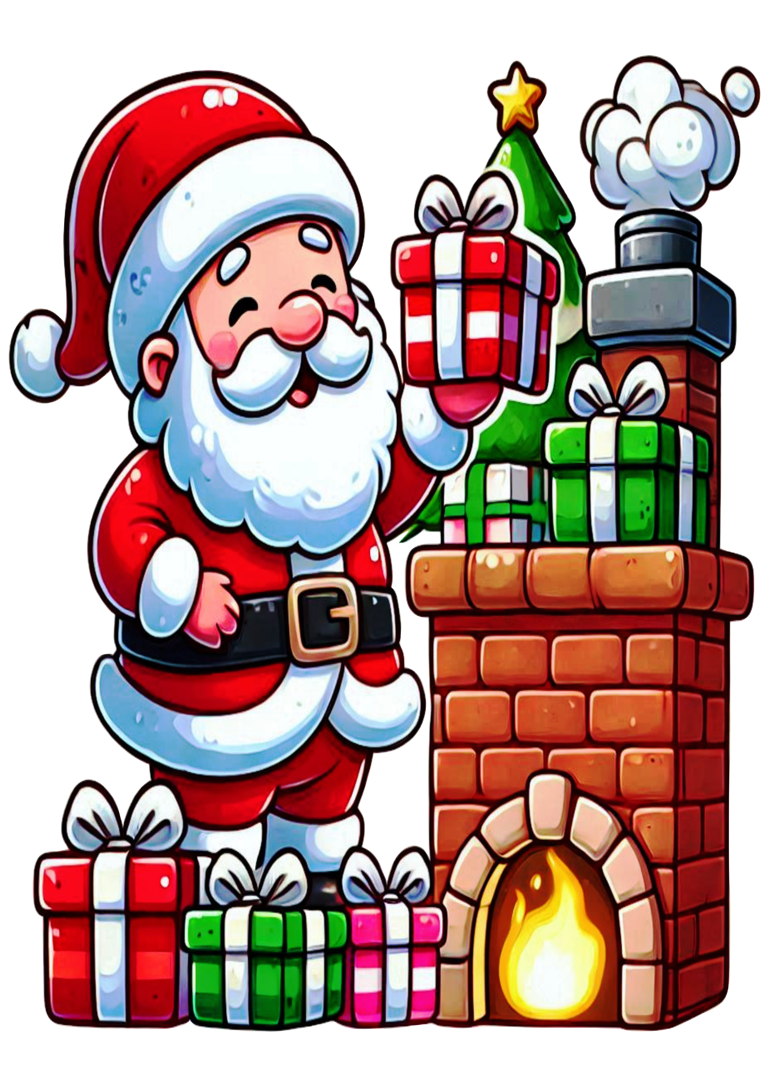 Santa Claus Drawing on the Chimney: PNG Image for Creative Uses