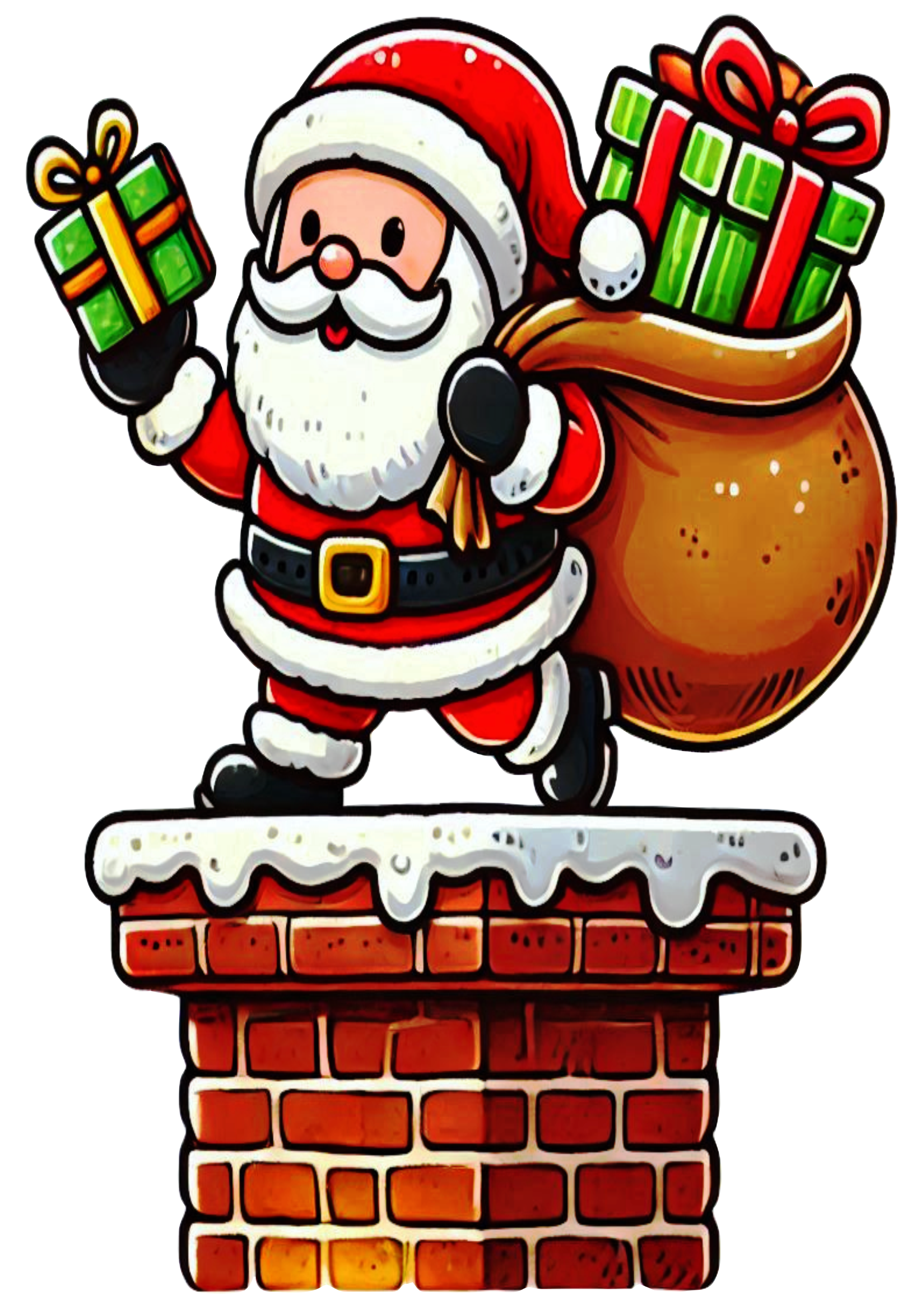 Santa Claus with Gifts on the Chimney: PNG Illustration for Decorations