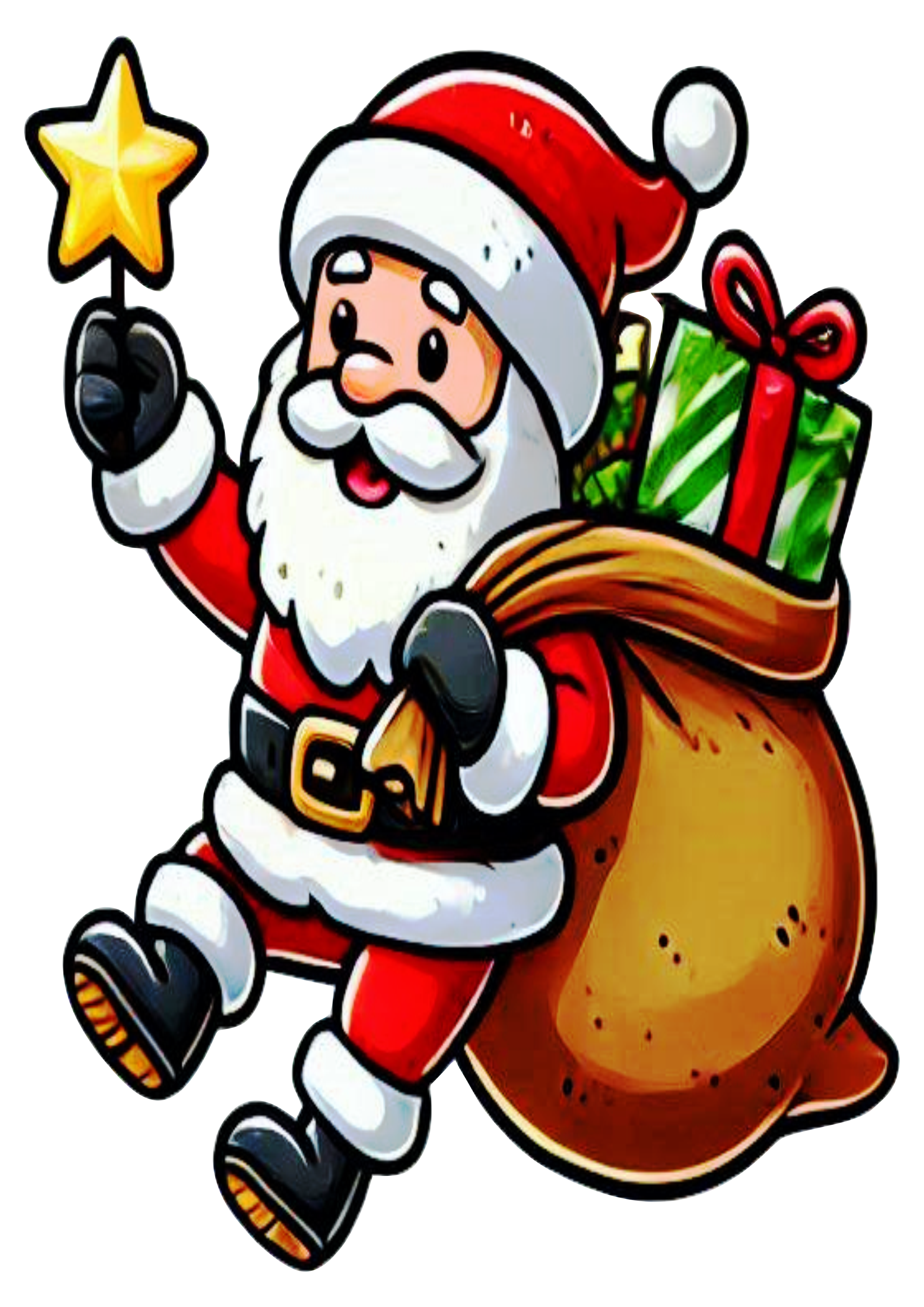 Drawing of Santa with Gifts on the Chimney: Christmas PNG Image