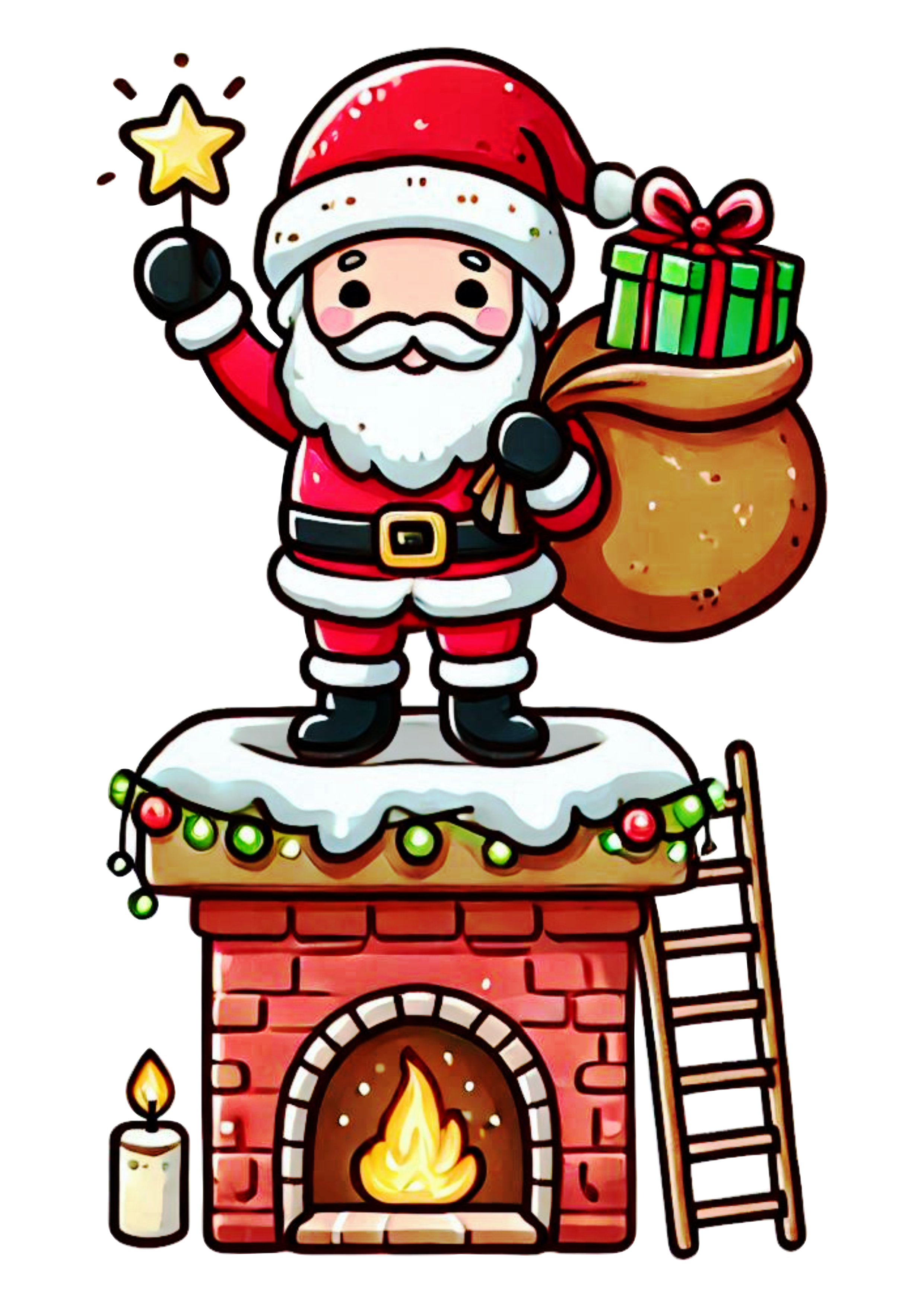 Santa Claus with Gifts on the Chimney PNG