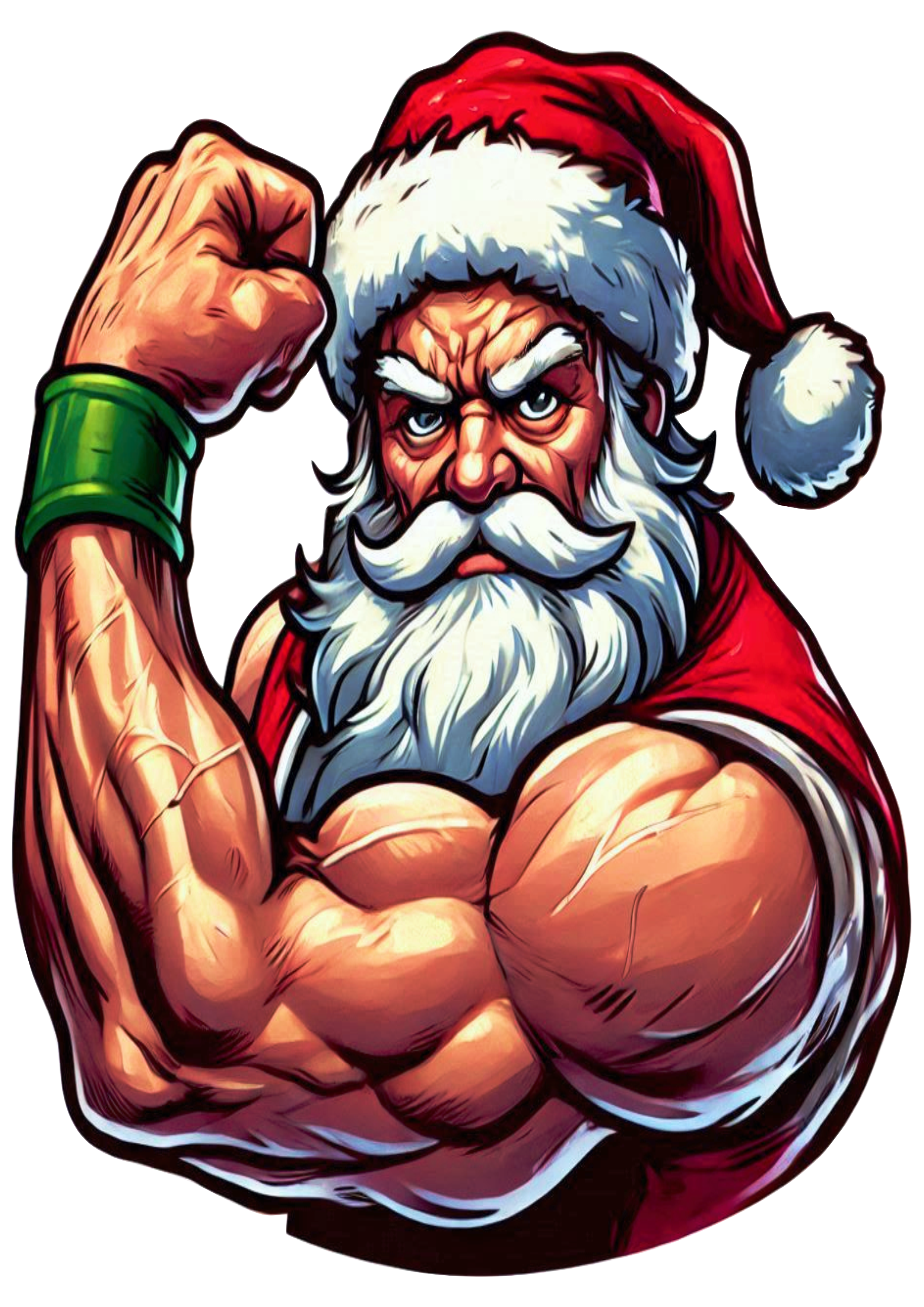 Muscular Santa Claus: PNG Illustration with Transparent Background for Christmas Decor PNG