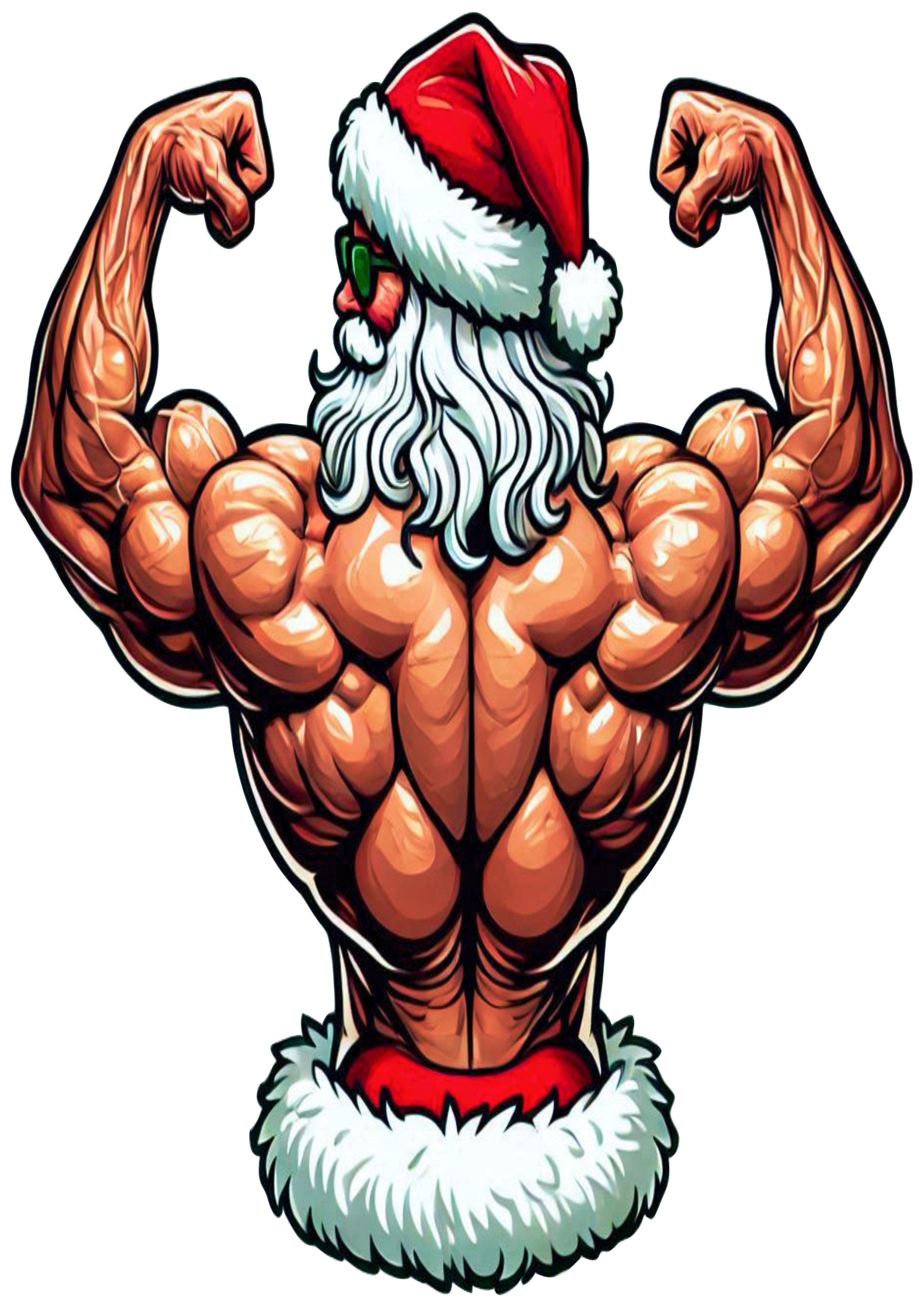 Strong Santa Claus Illustration: Festive Transparent Image for Your Projects Back Double Biceps PNG