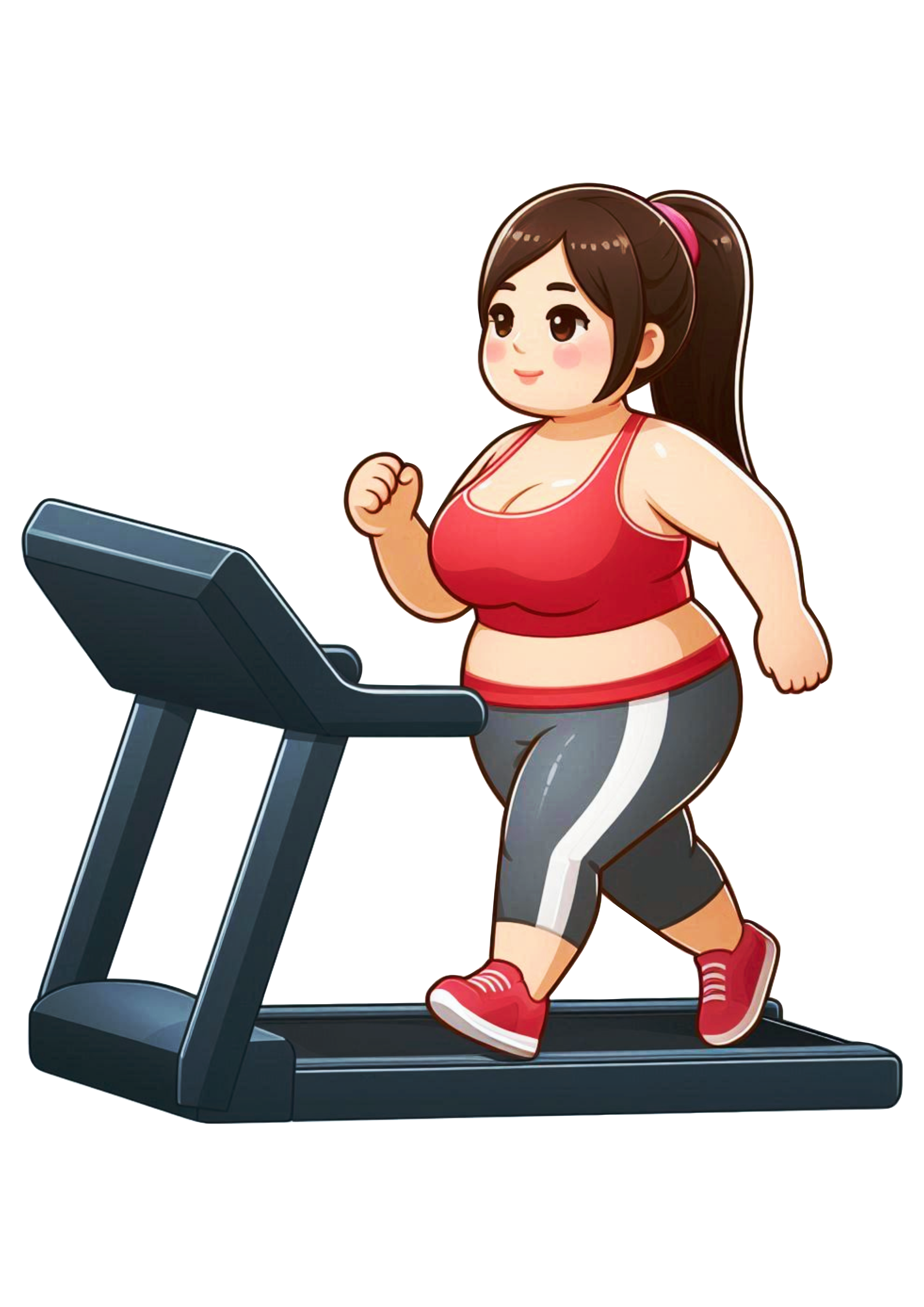 Plus Size Woman on a Treadmill: PNG Illustration for Educational Projects