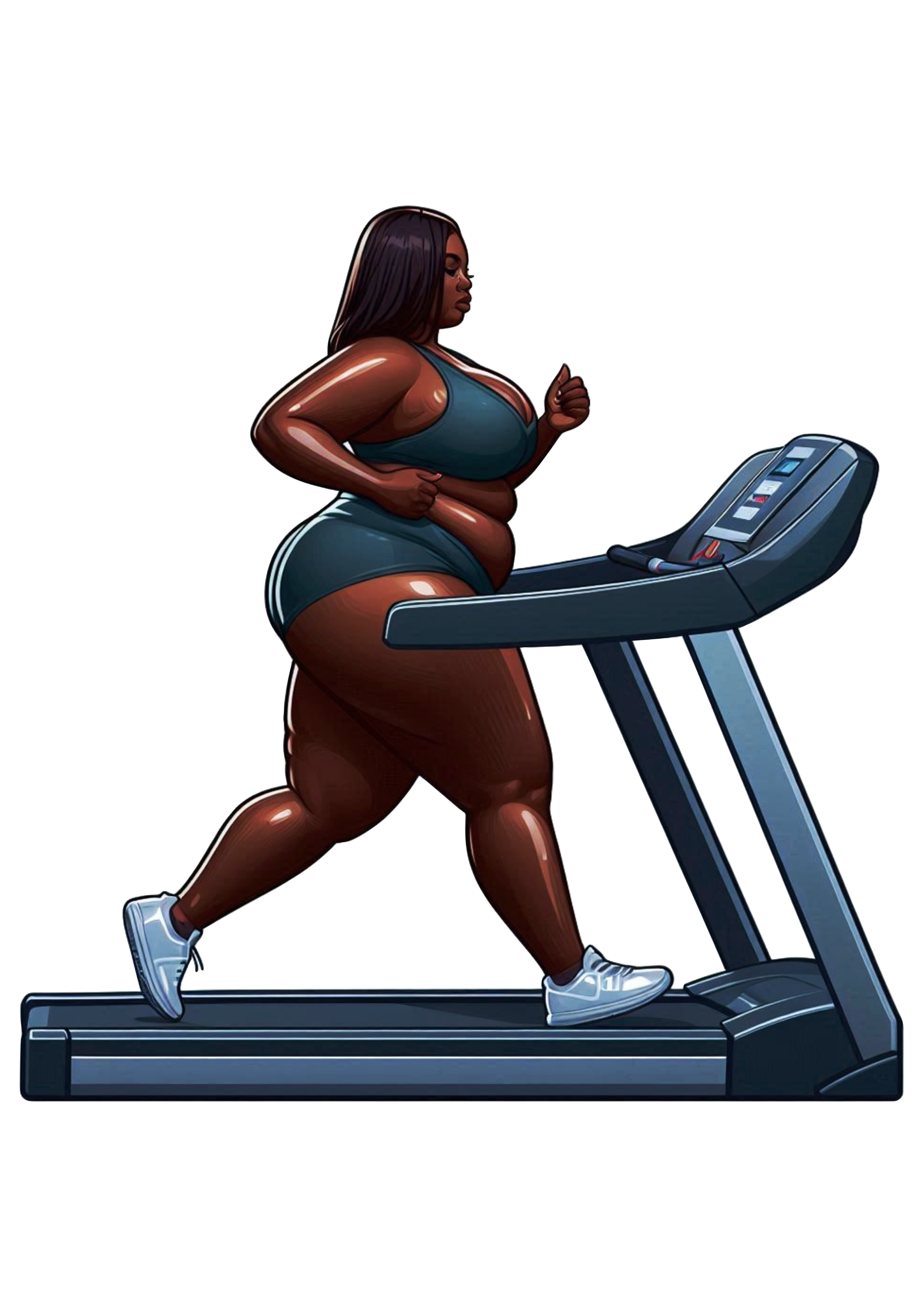 Image of Overweight Woman Exercising on a Treadmill in PNG