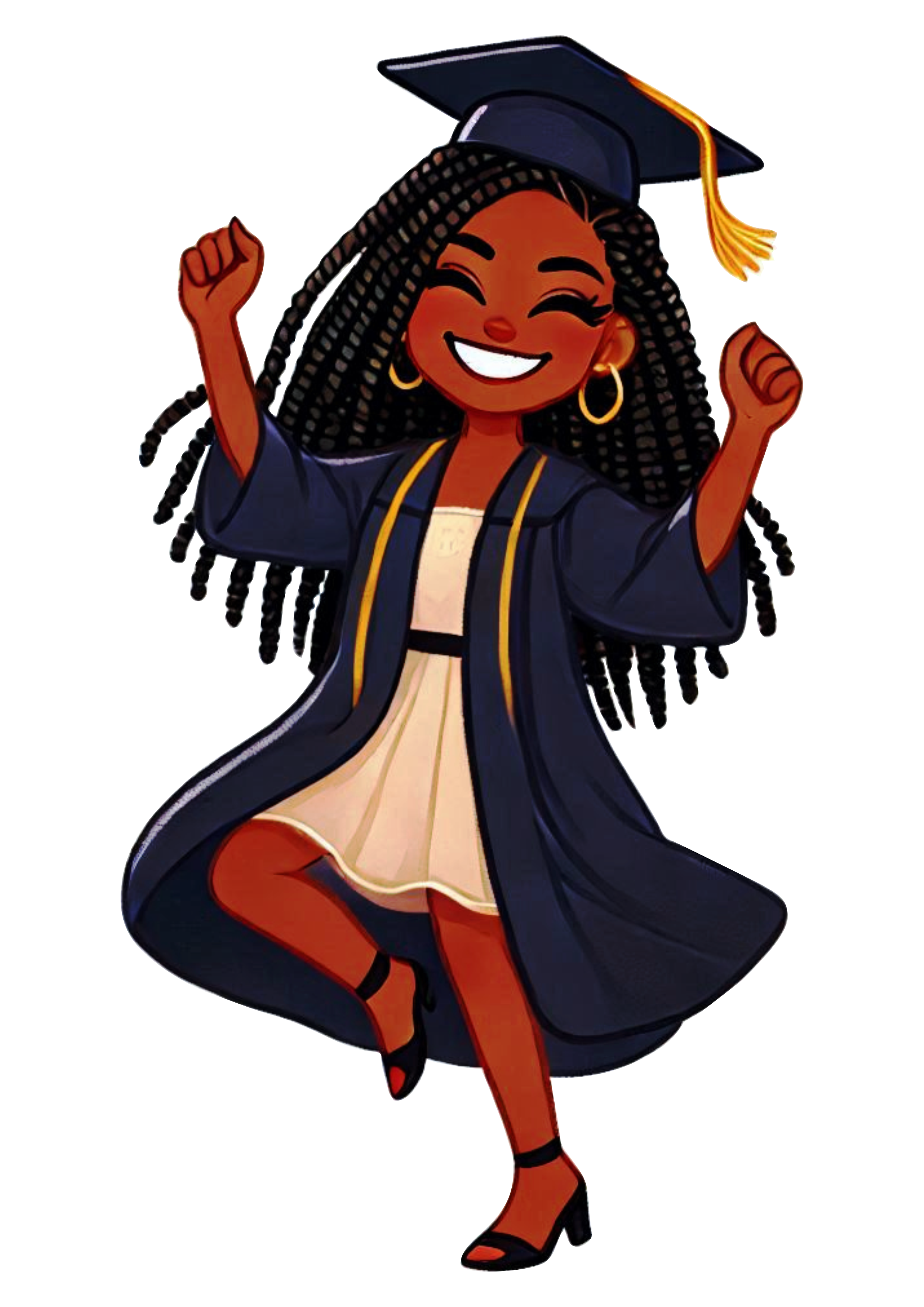 Black Woman in Graduation Attire PNG Image for Graphic Designs