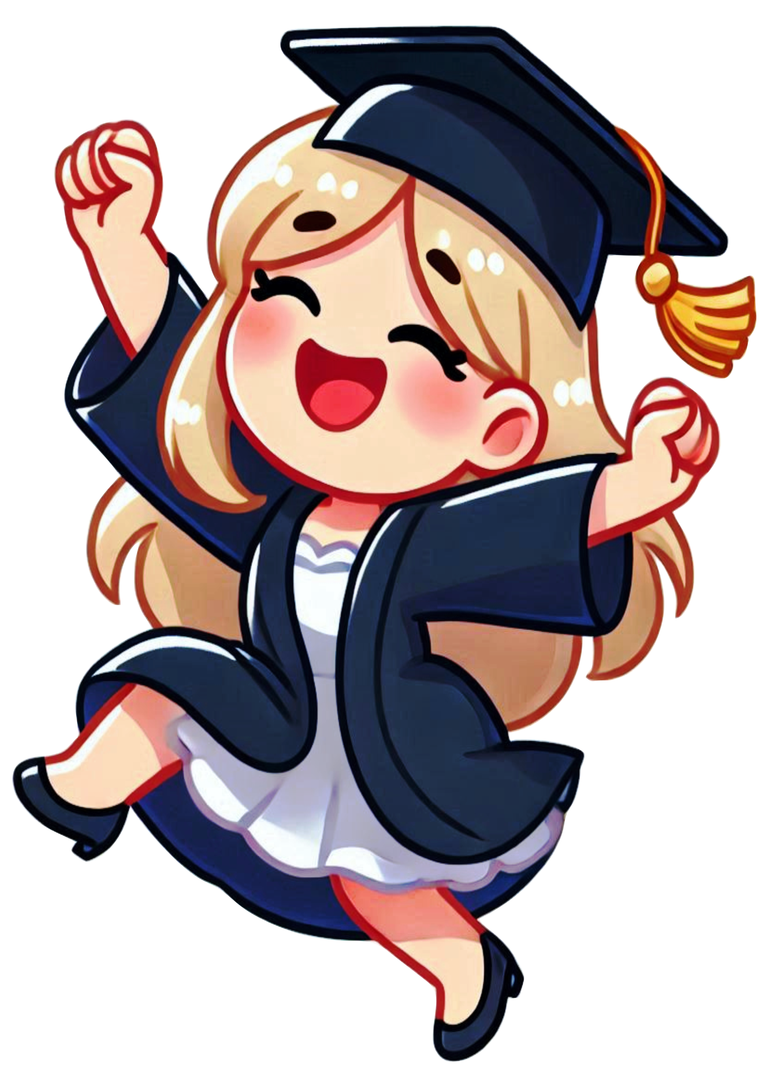 Blonde woman in graduation outfit simple drawing PNG