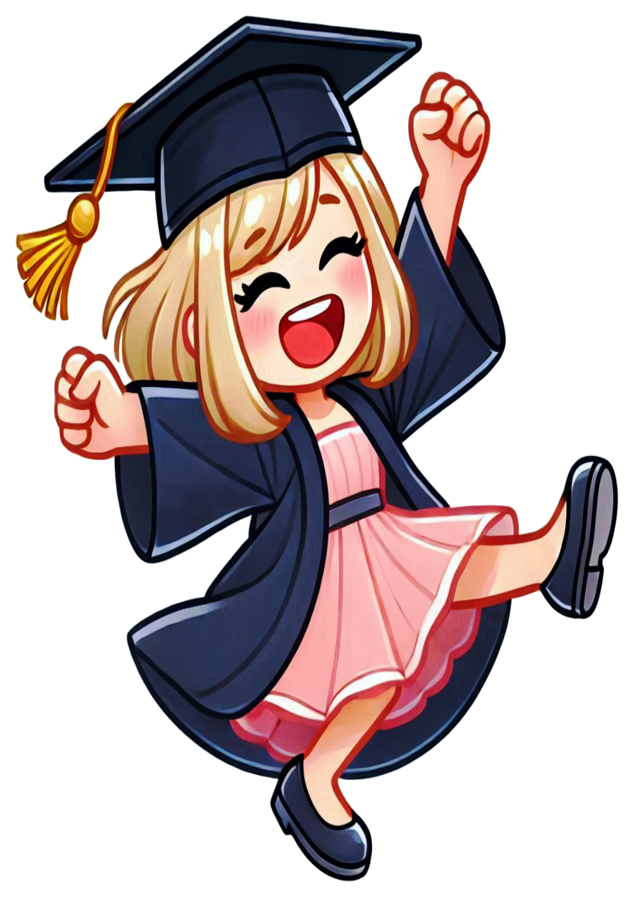 Blonde woman in graduation outfit simple drawing no background PNG