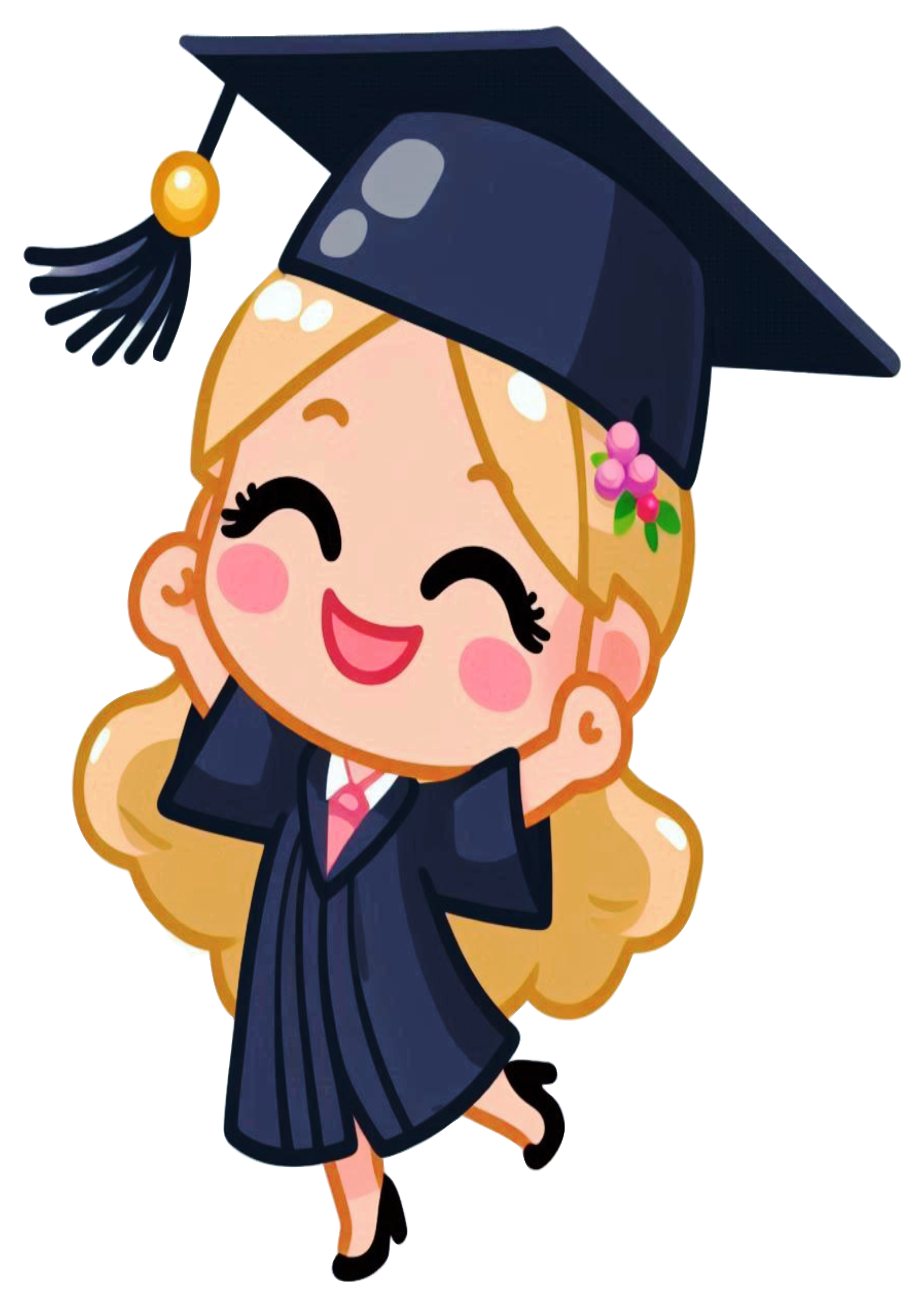 Blonde woman in graduation outfit simple drawing no background cute PNG