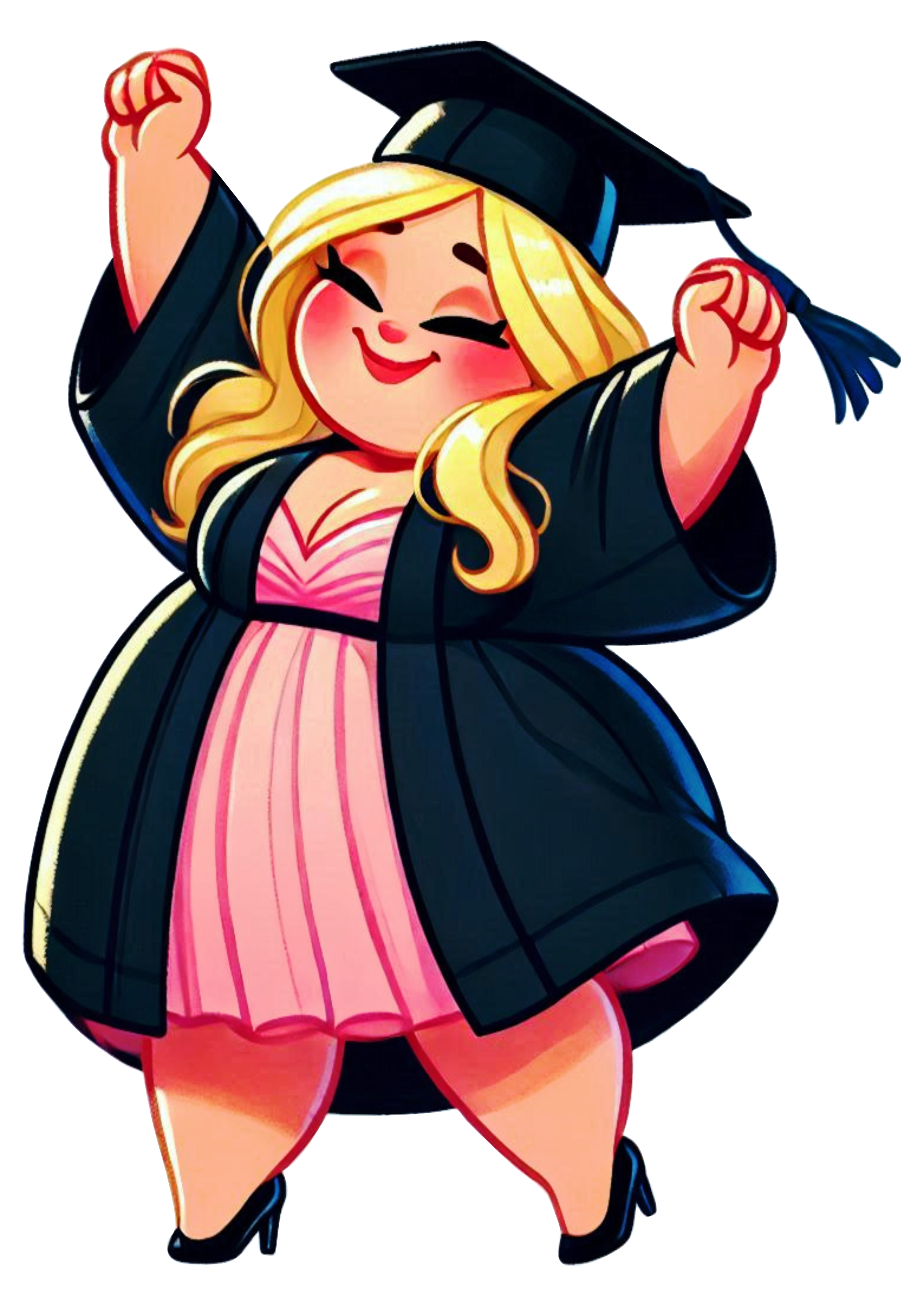 Blonde woman in graduation outfit simple drawing no background cute image college PNG