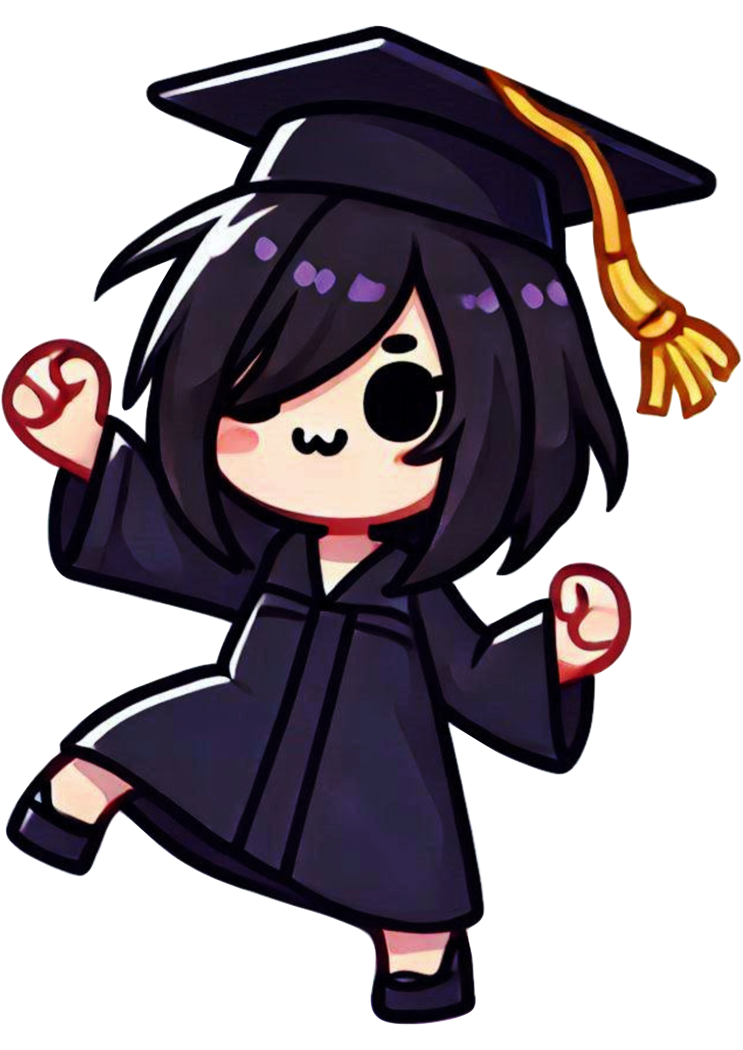 Young girl emo in graduation outfit simple drawing happy student PNG