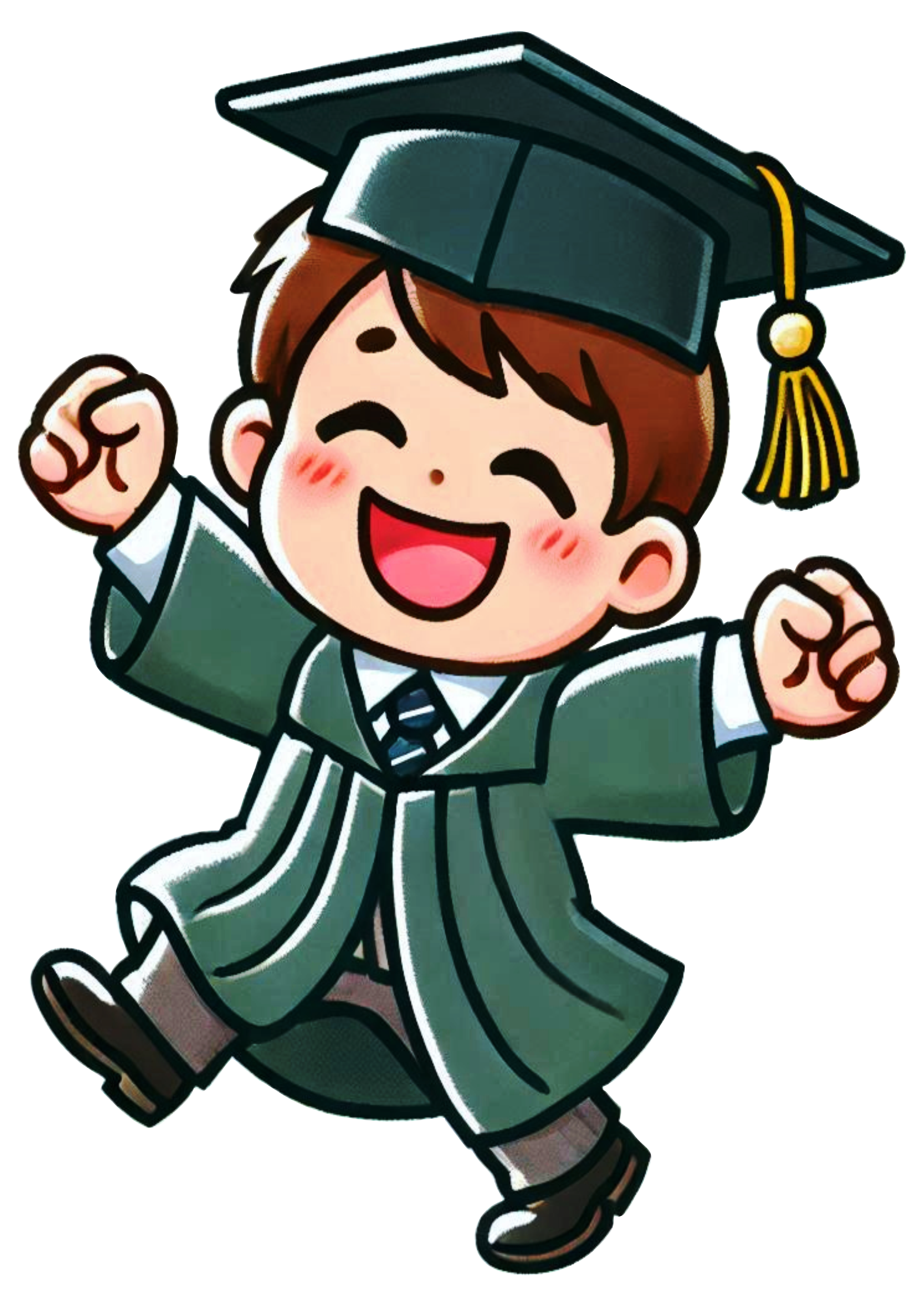 Young man in graduation outfit student simple drawing no background PNG