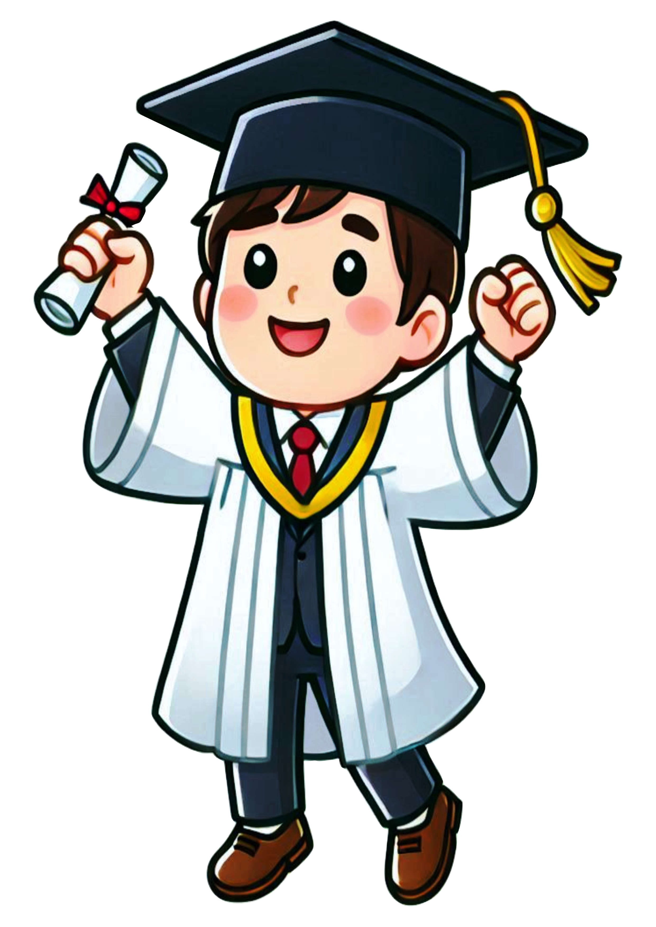 Young man in graduation outfit student simple drawing no background clipart PNG