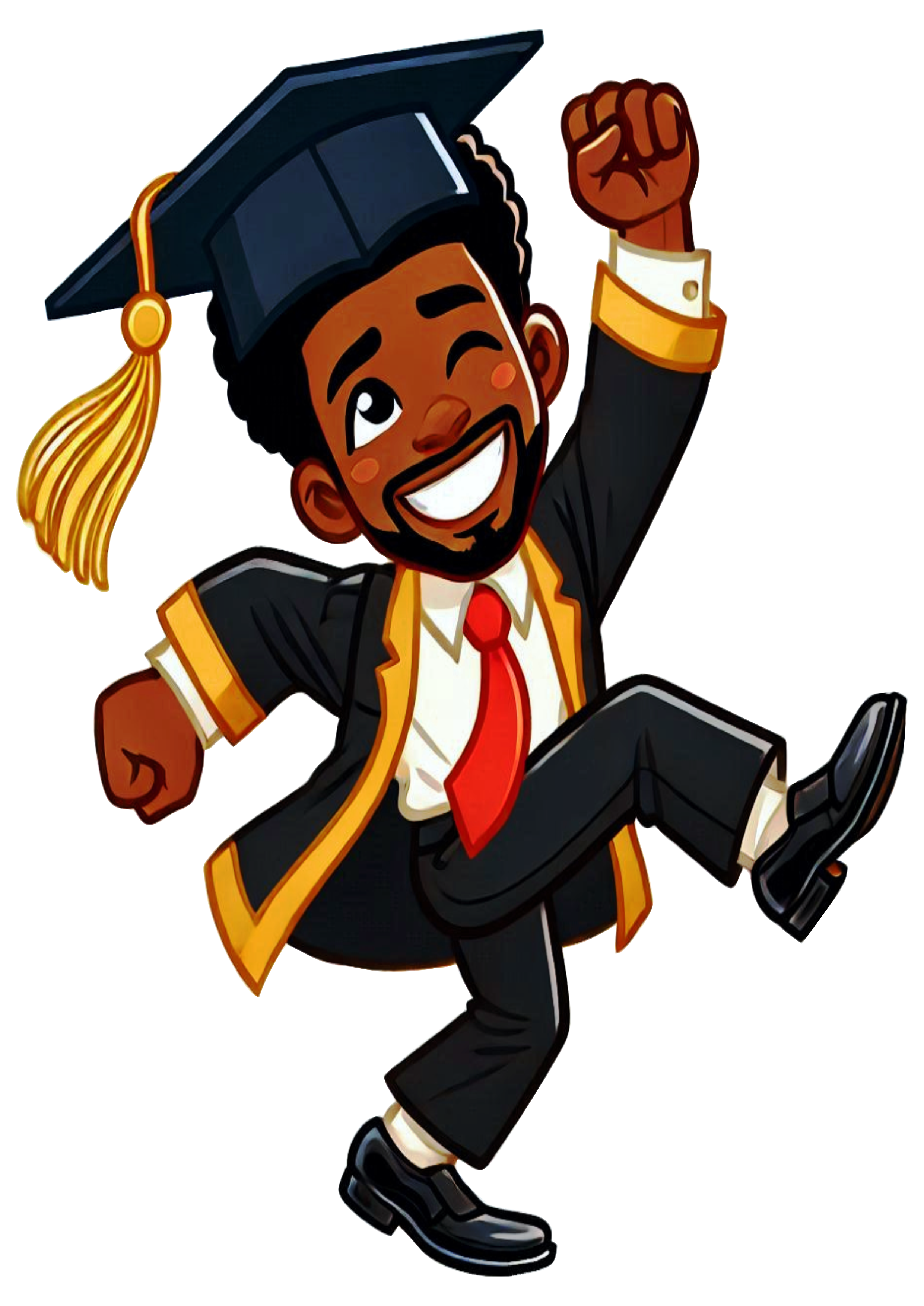 Black man graduation outfit illustration clipart PNG