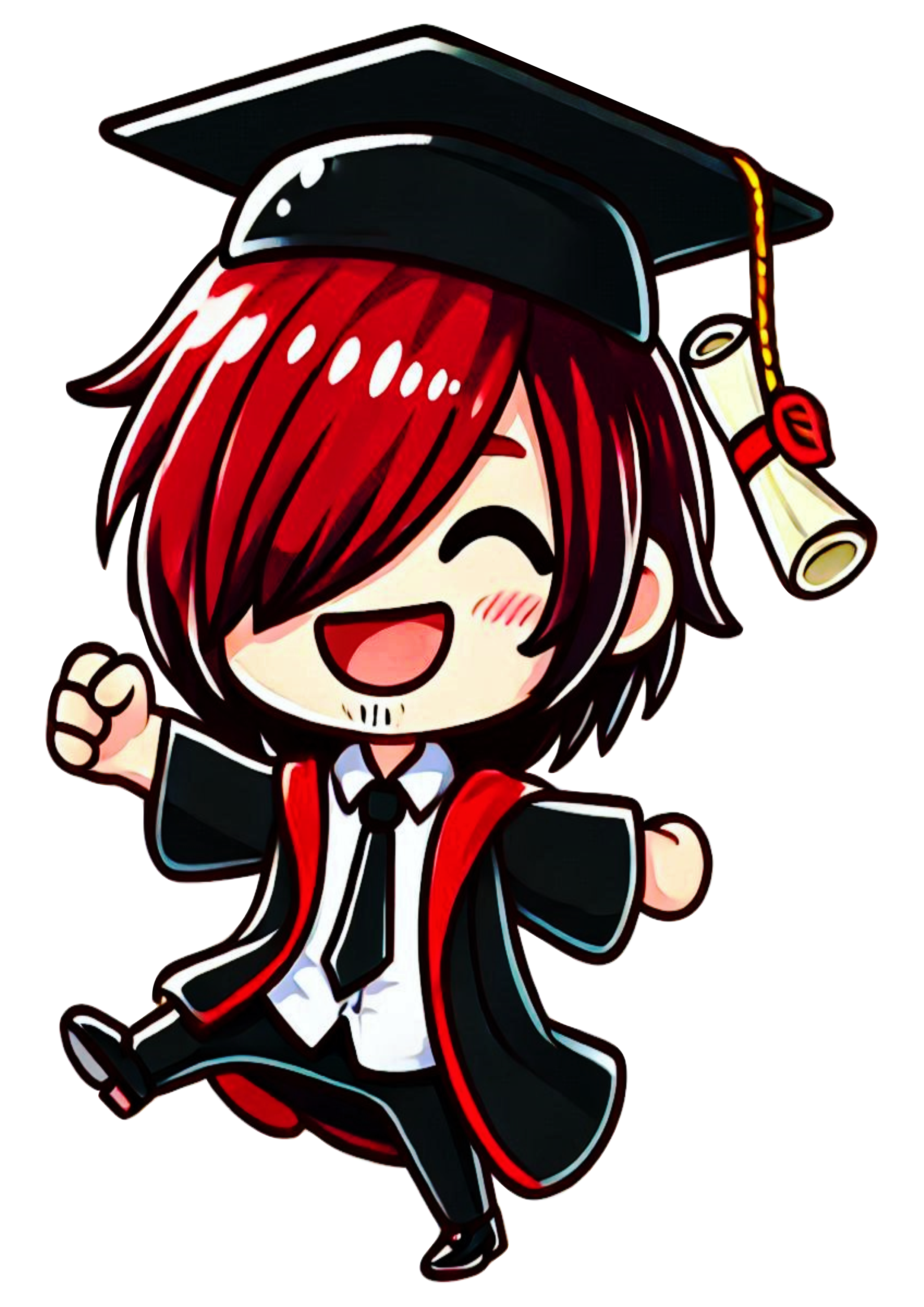 Illustration Young emo boy graduation outfit free download student artwork alternative style red hair PNG