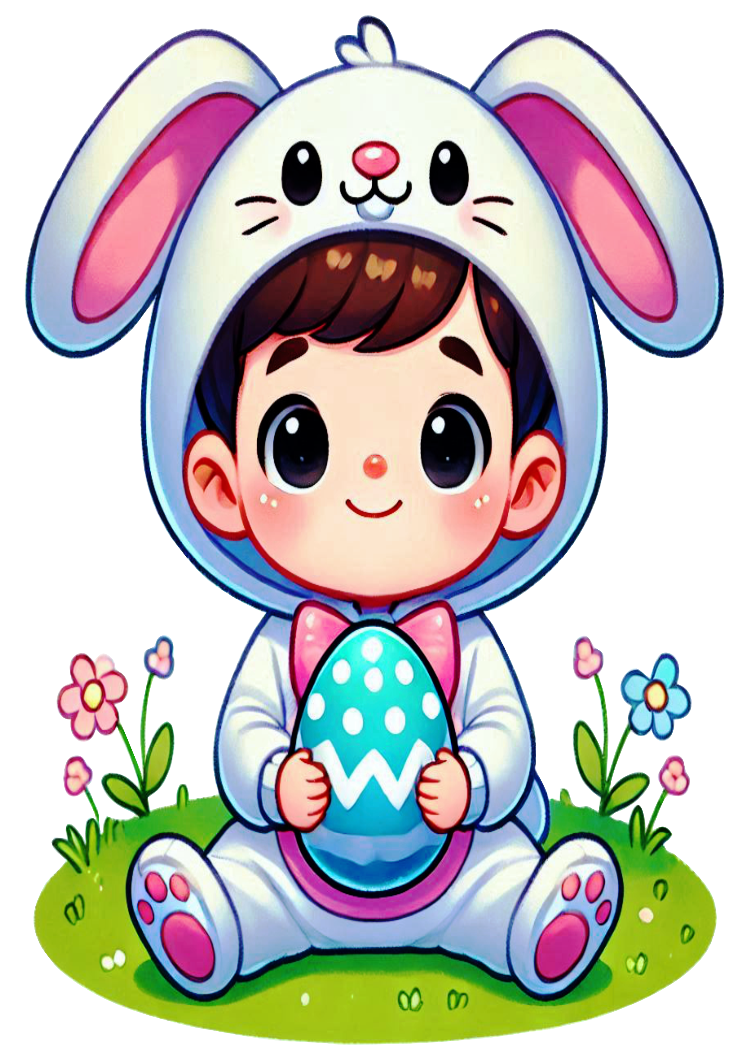 Baby Boy bunny costumed happy easter cartoon PNG illustration clipart