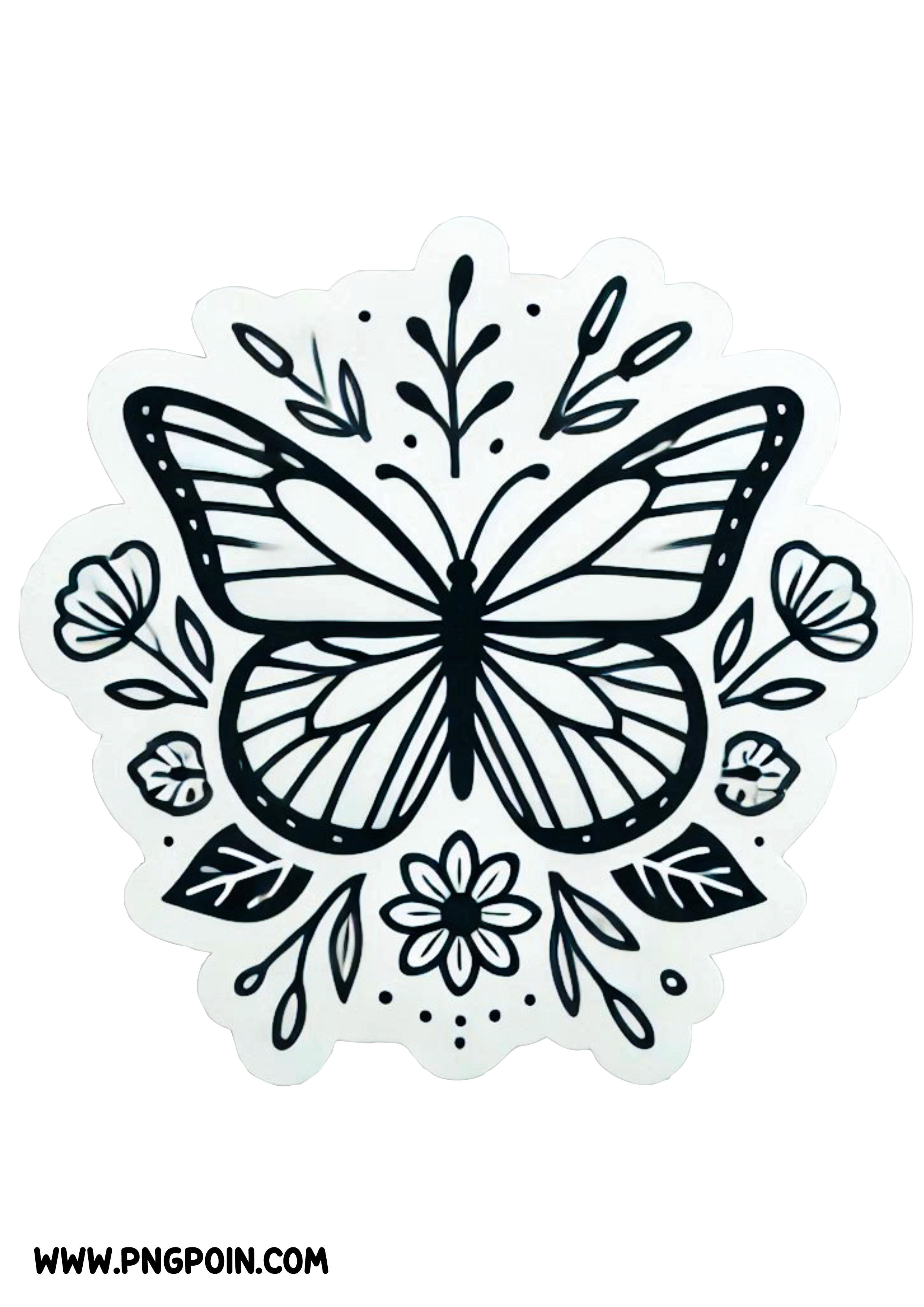 Minimalist Tattoo Inspiration: Butterfly with Flowers PNG