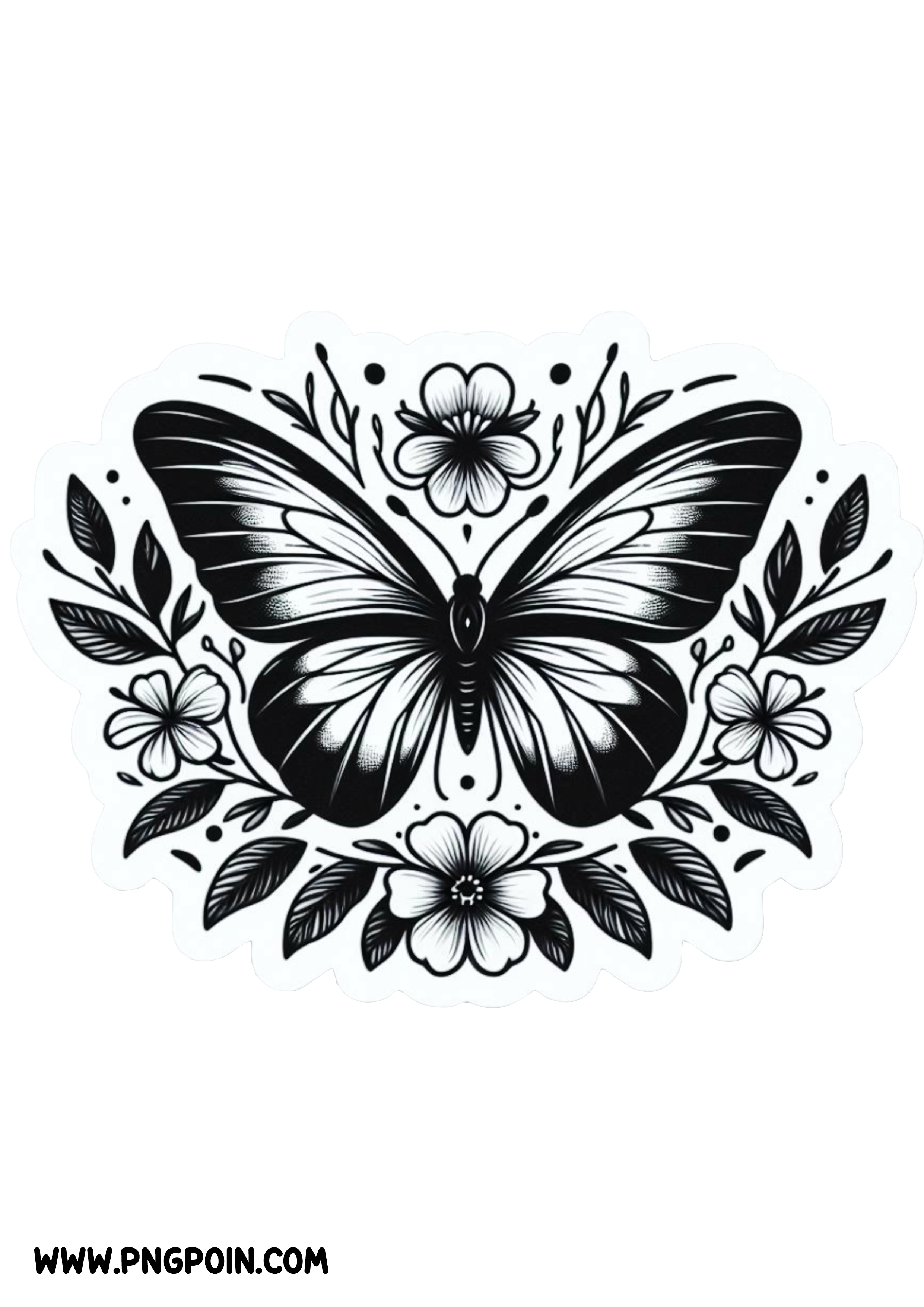 Minimalist Art: Butterfly with Flowers PNG for Tattoos