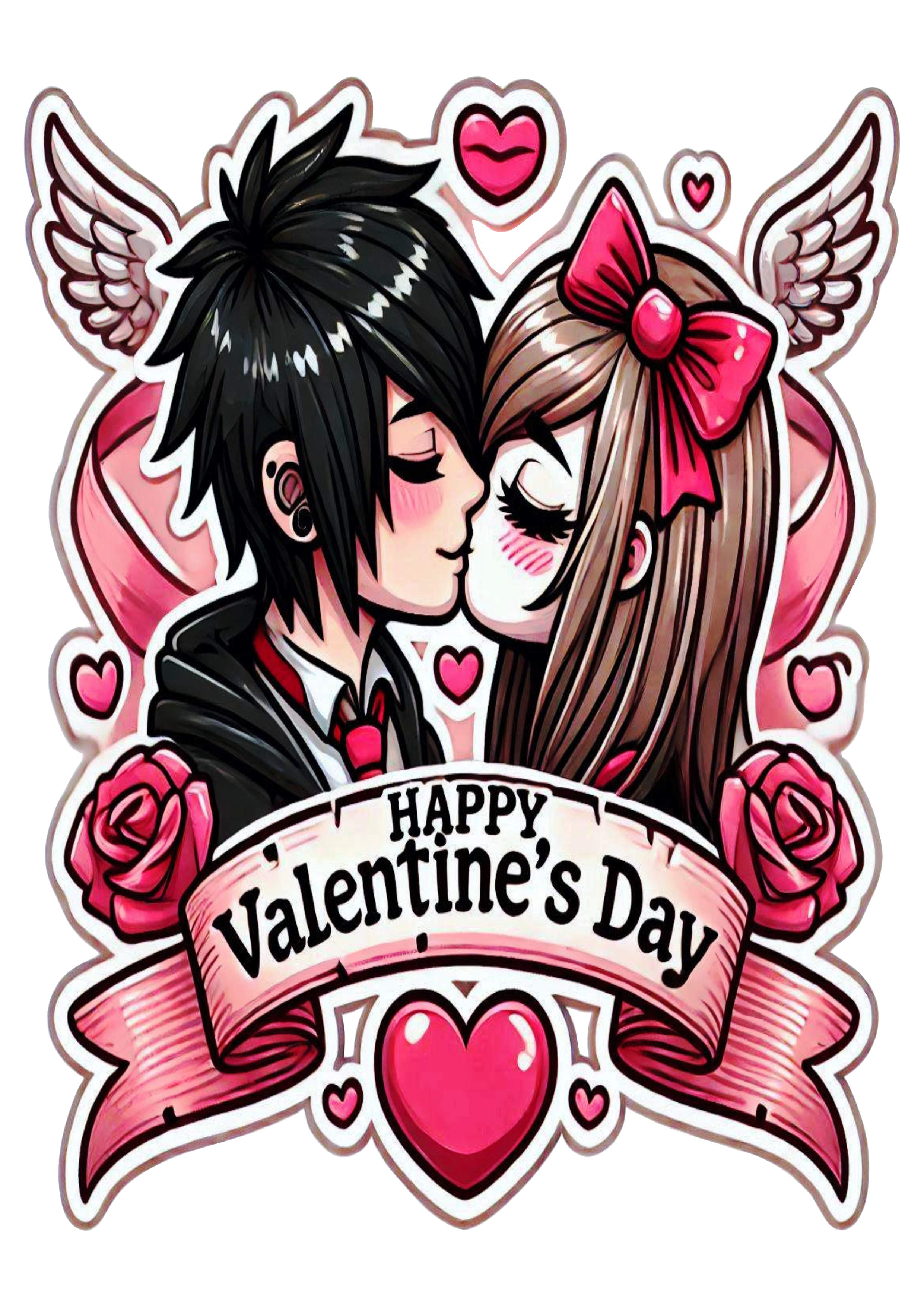 Emo Couple Romantic Banner for Valentine’s Day PNG