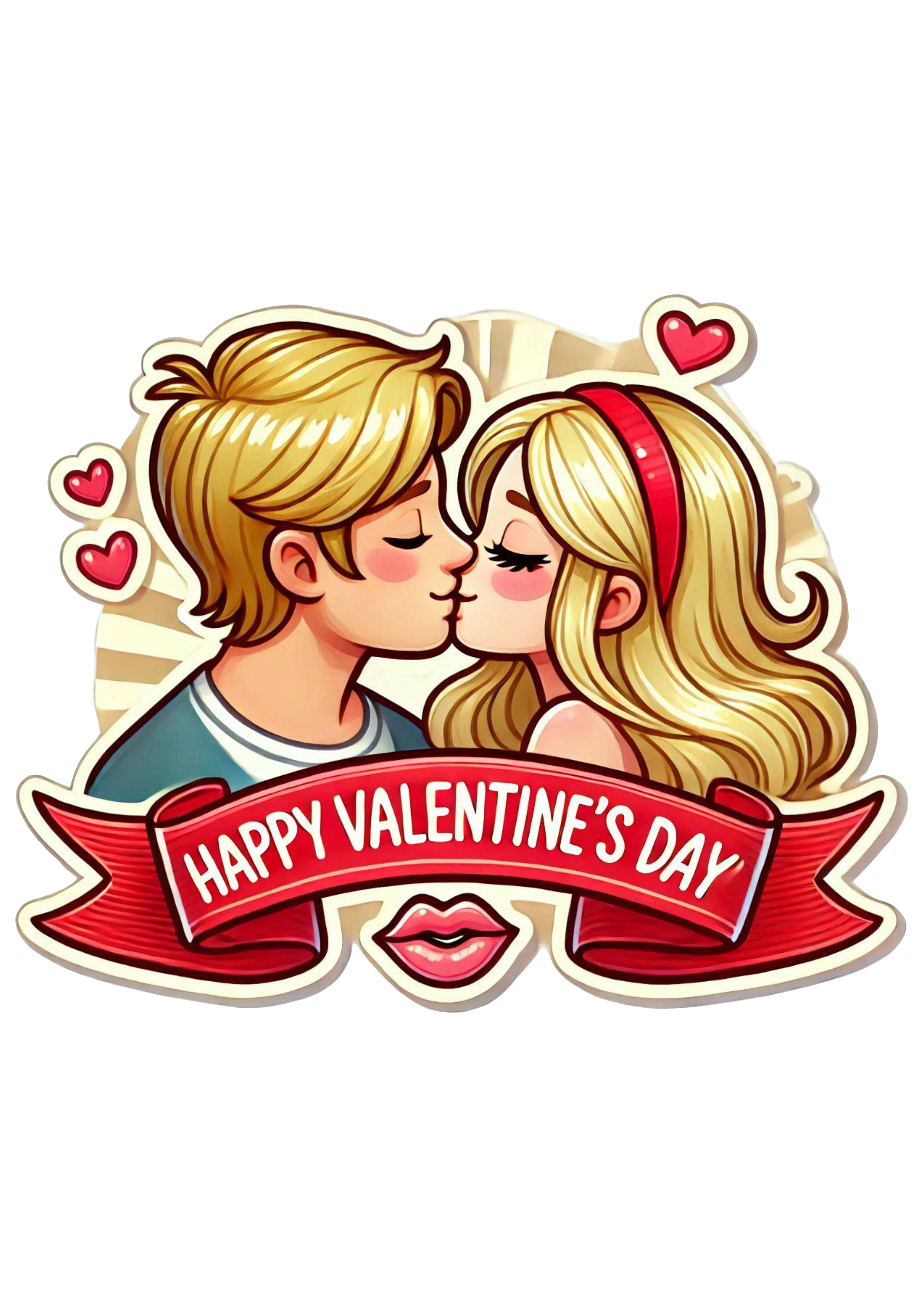 Romantic Cake Topper Banner: Valentine’s Day Theme with Blonde Couple