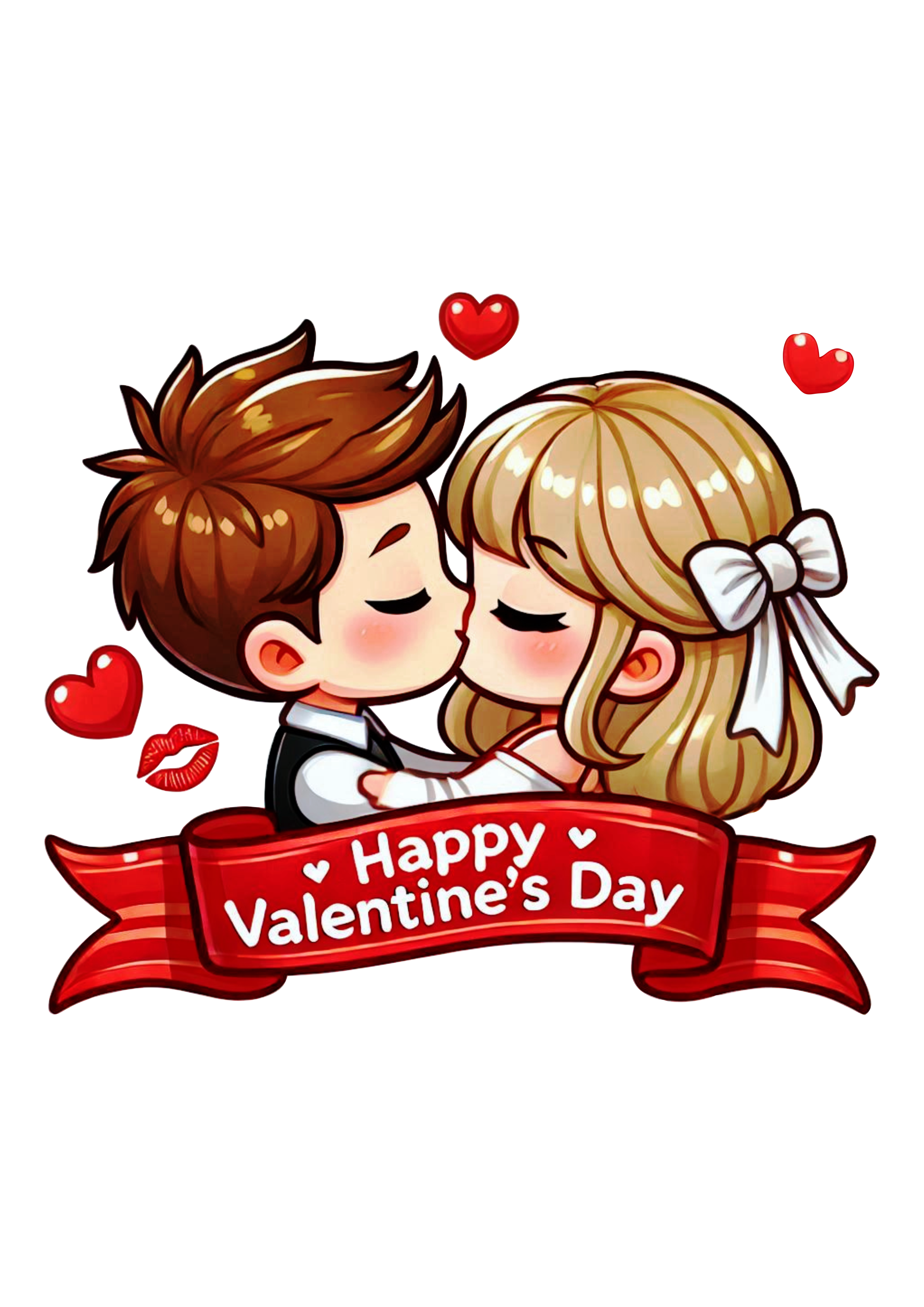 Party Decoration Banner: Cute Blonde Couple Valentine’s Day PNG