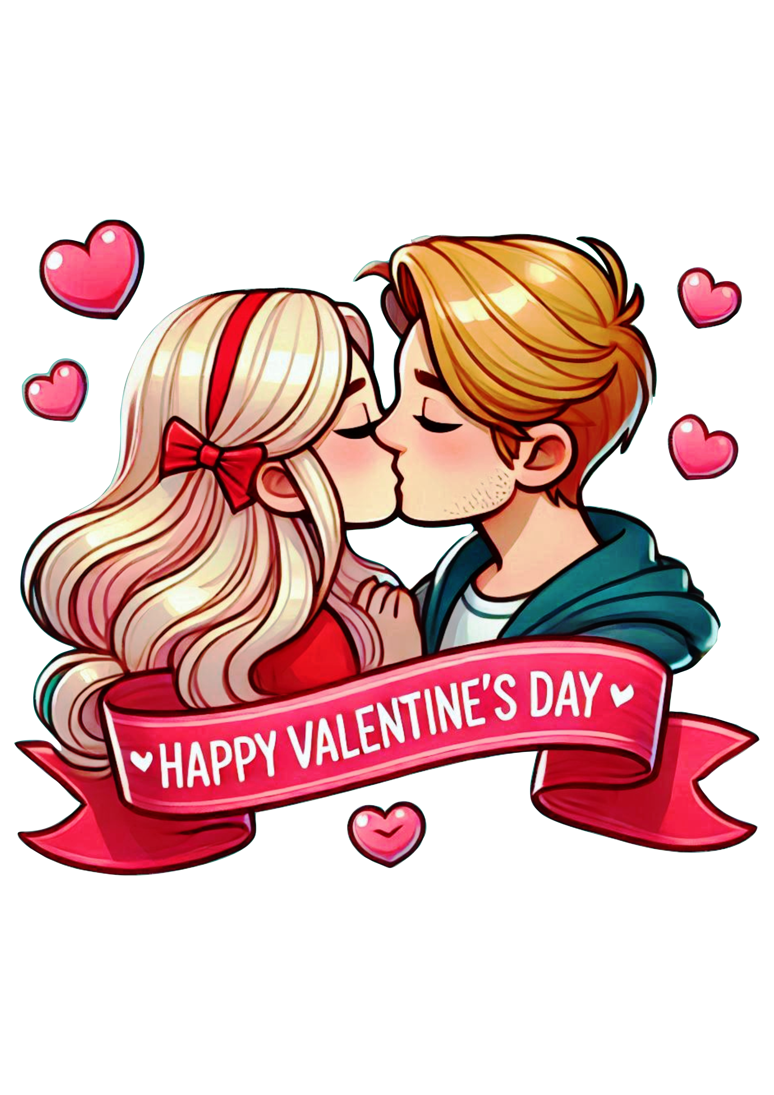 Valentine’s Day Banner for Cake Topper: Romantic Blonde Couple Design