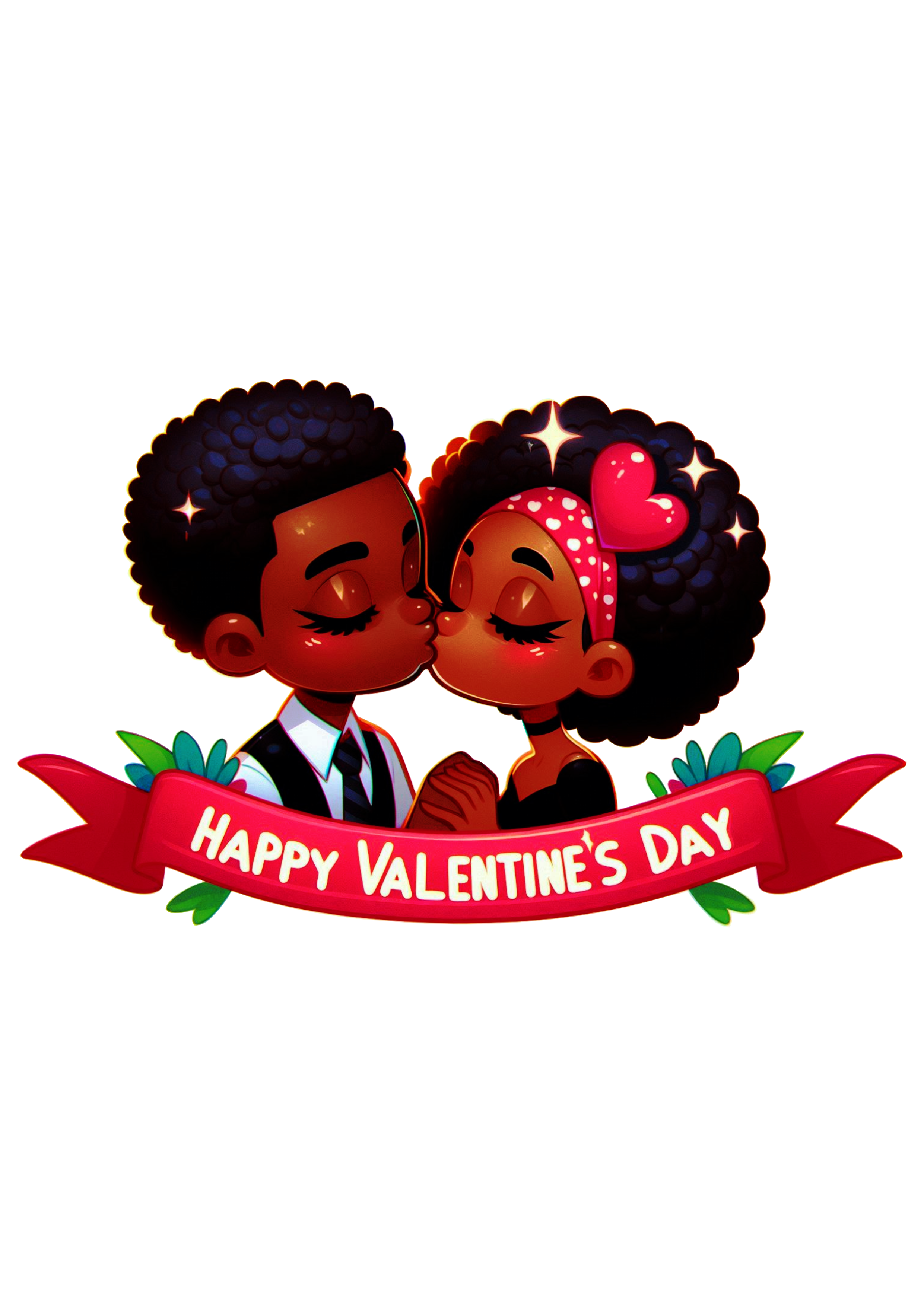 Cake Topper Banner with Black Couple Valentine’s Day Theme in PNG