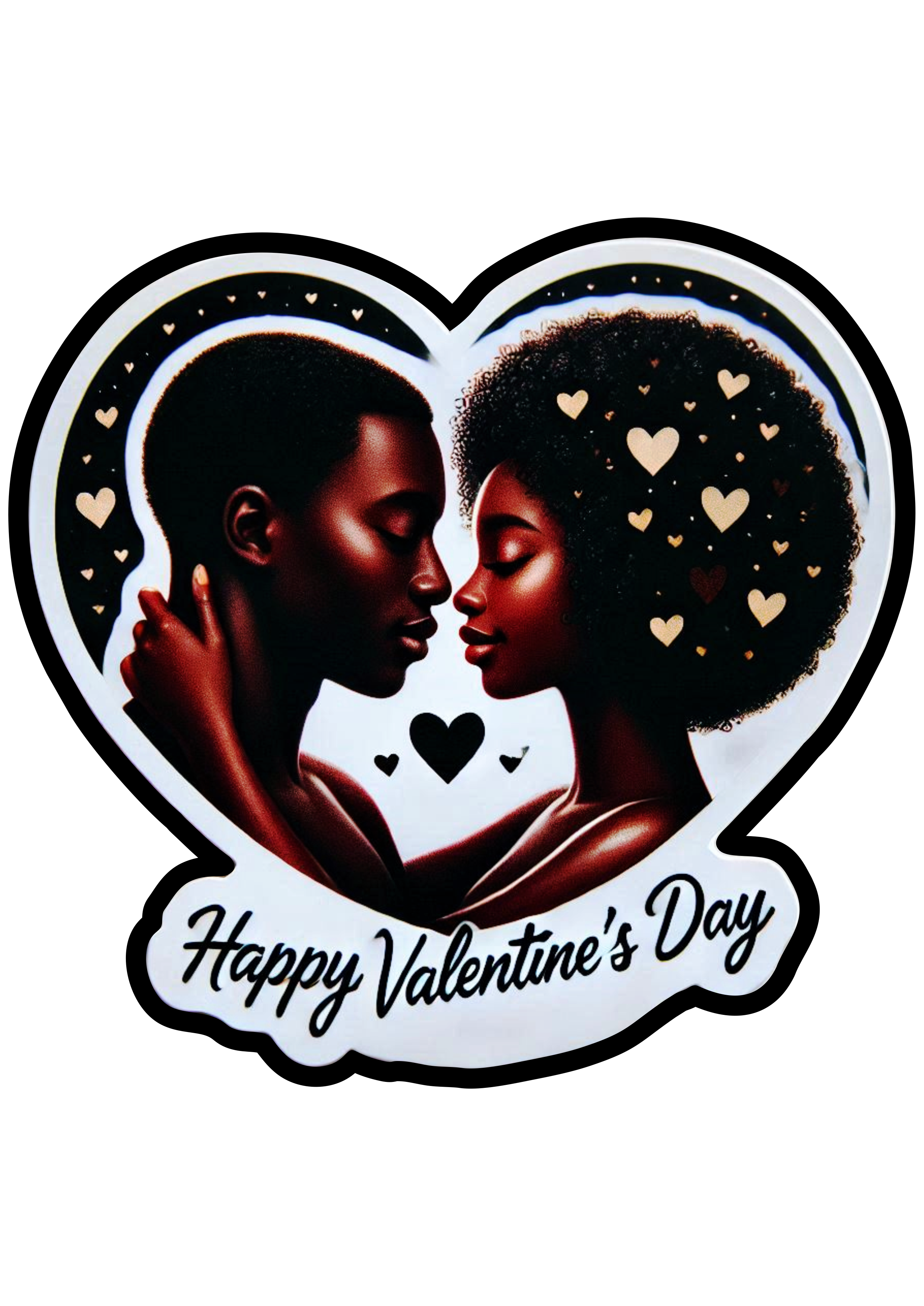 Heart Stickers with Black Couple in Love for Valentine’s Day PNG