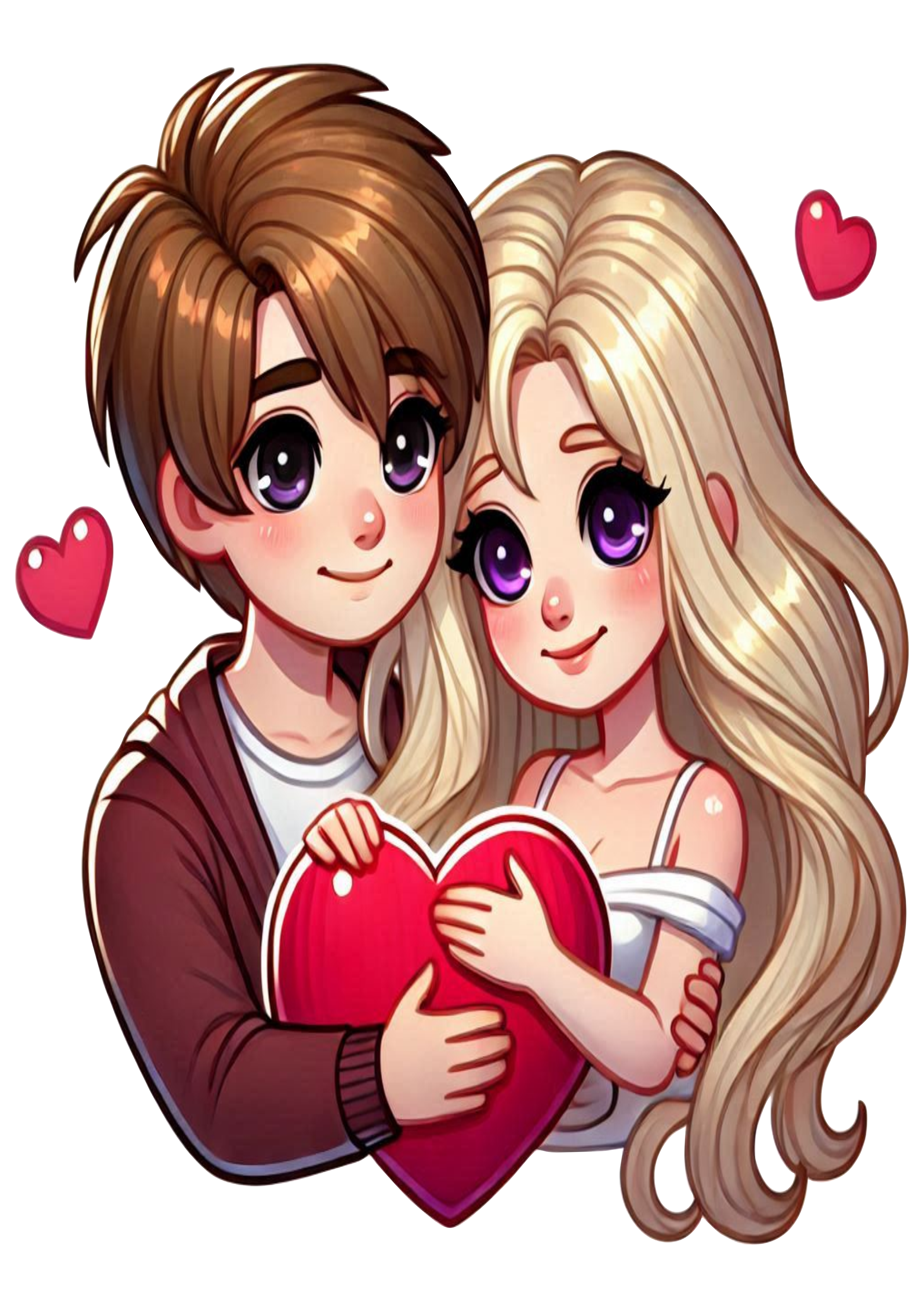 Romantic Stickers Blonde Couple Illustration for Valentines Day PNG