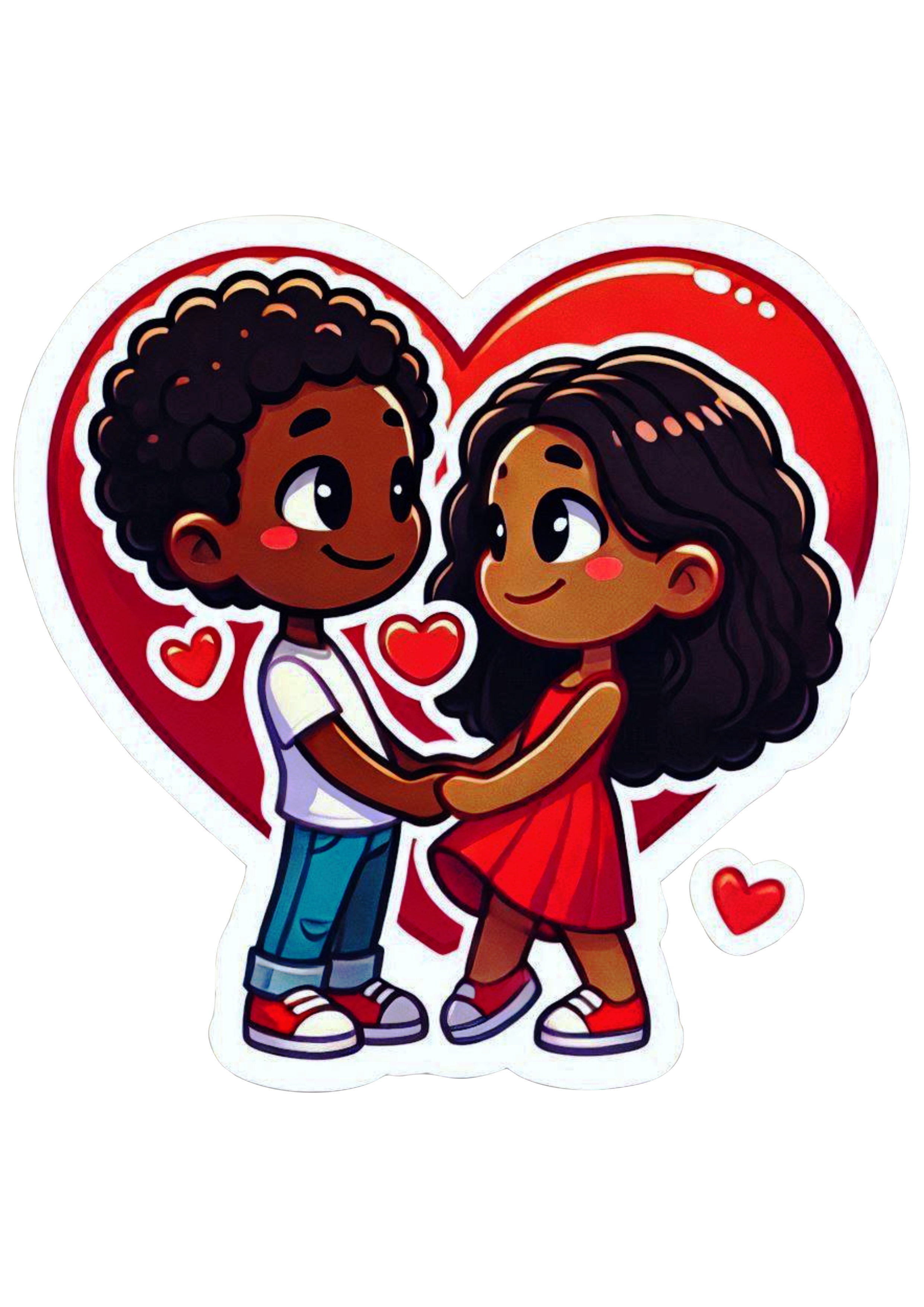 Valentines Day Decorations Black Couple in Love Heart Stickers PNG