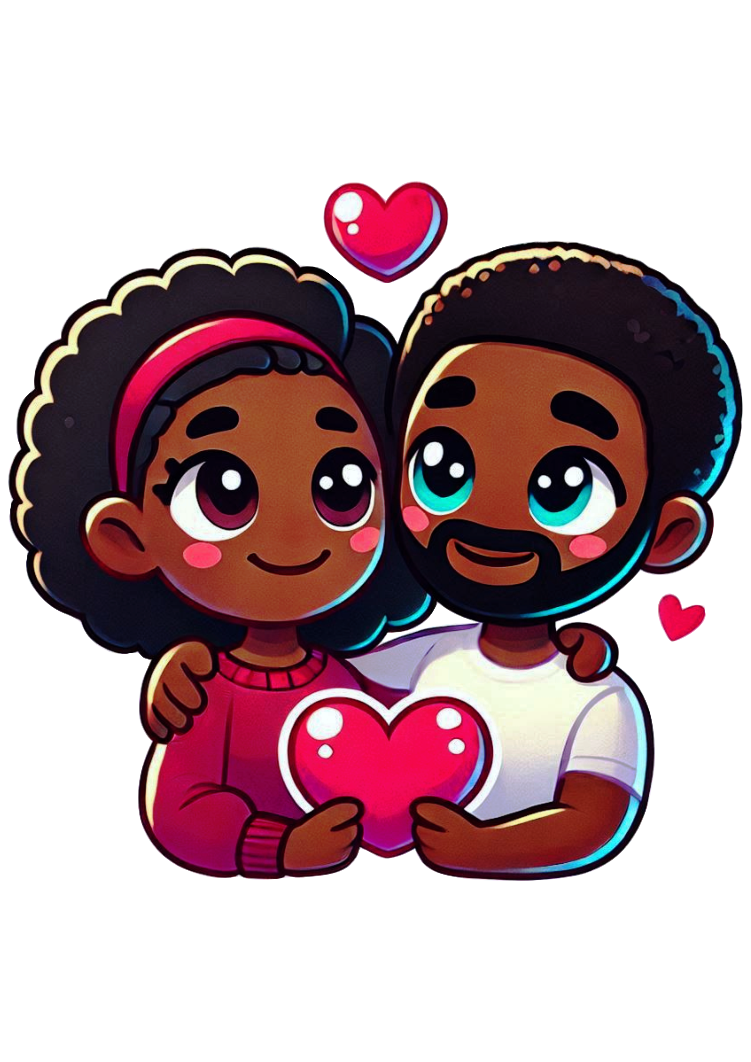 Black Couple in Love Drawing for Valentines Day Stickers PNG Format