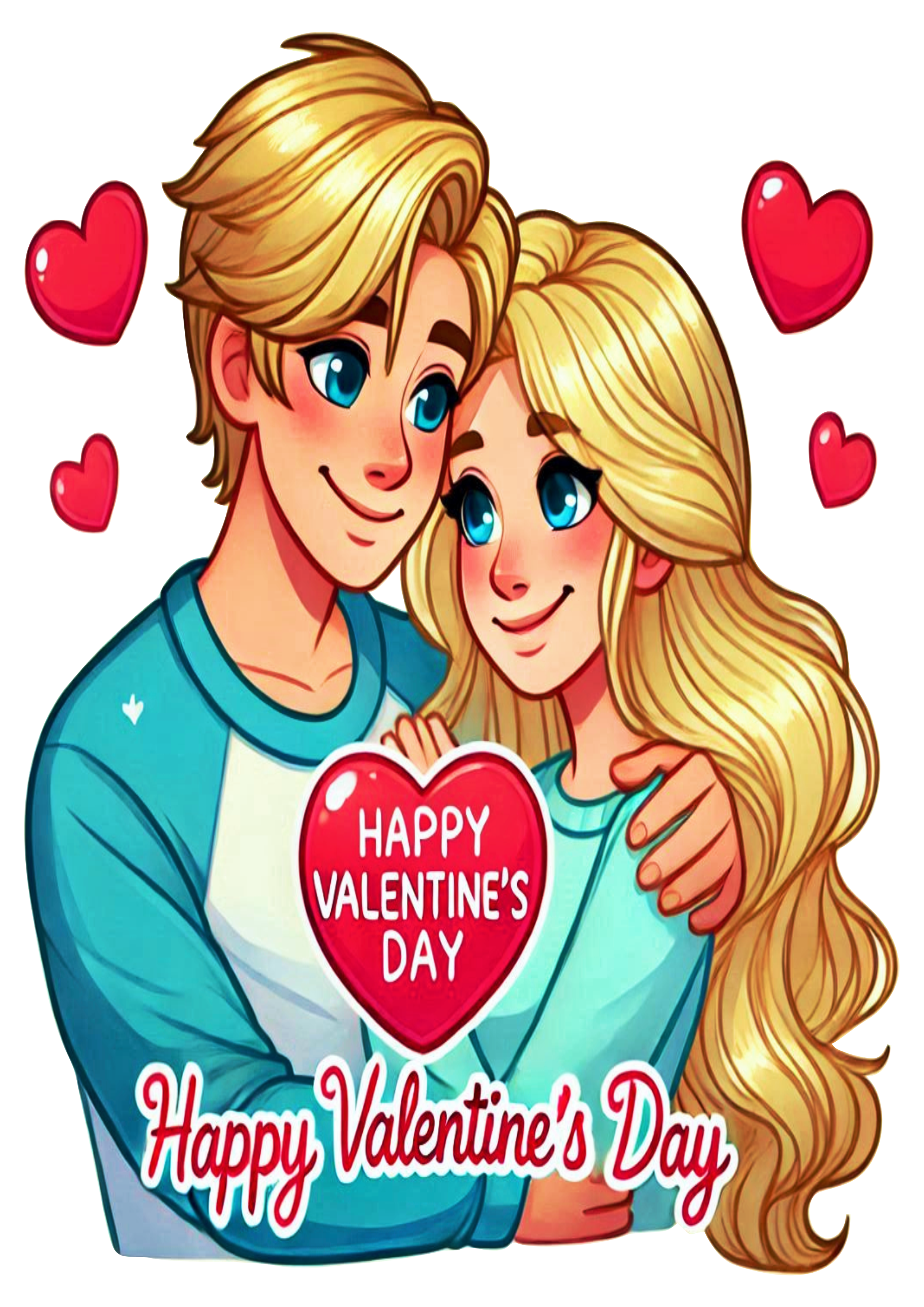 Blonde Couple in Love in Heart Shape PNG