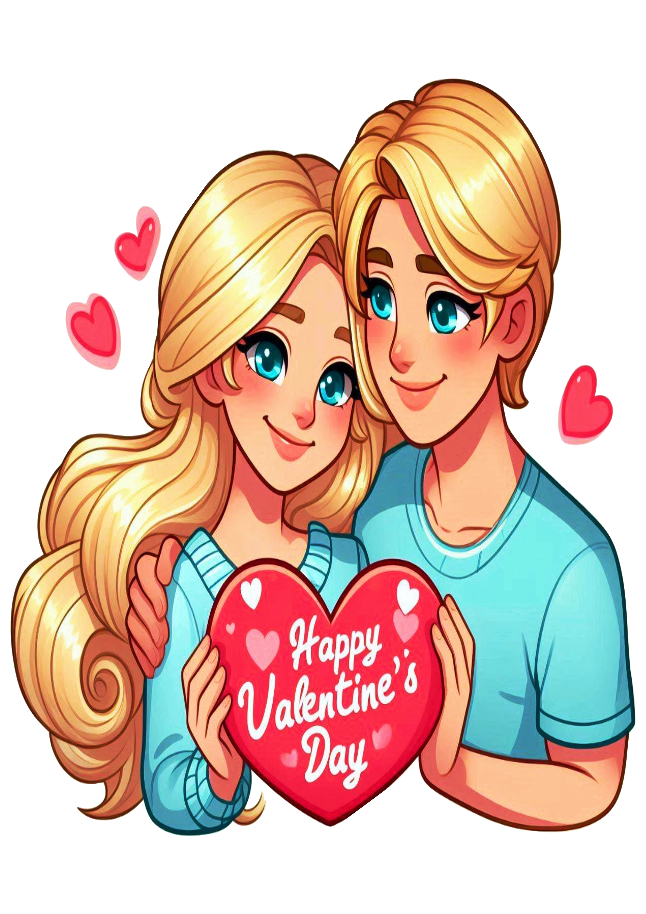 Blonde Couple in Love in Heart Shape PNG Image for Valentines Day