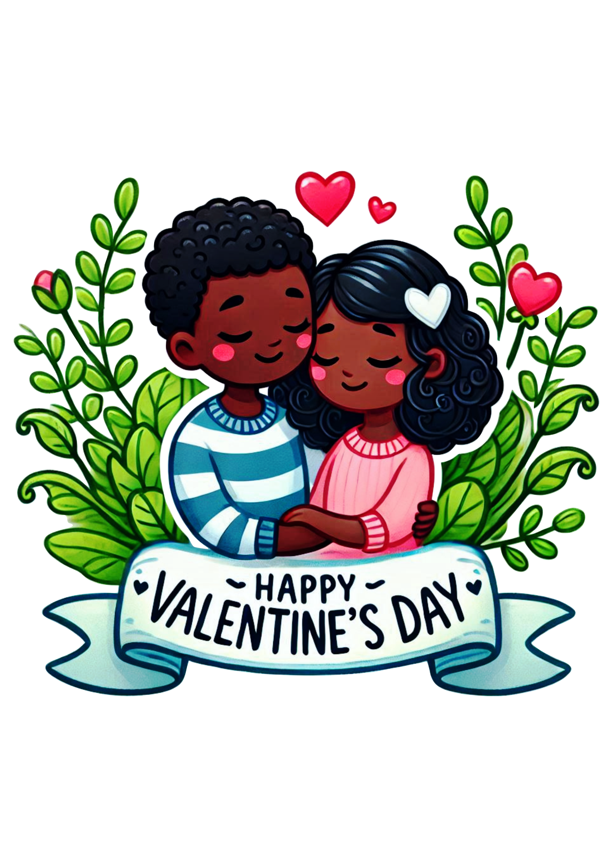 Happy valentines day PNG image decor for print and work designer cute black couple