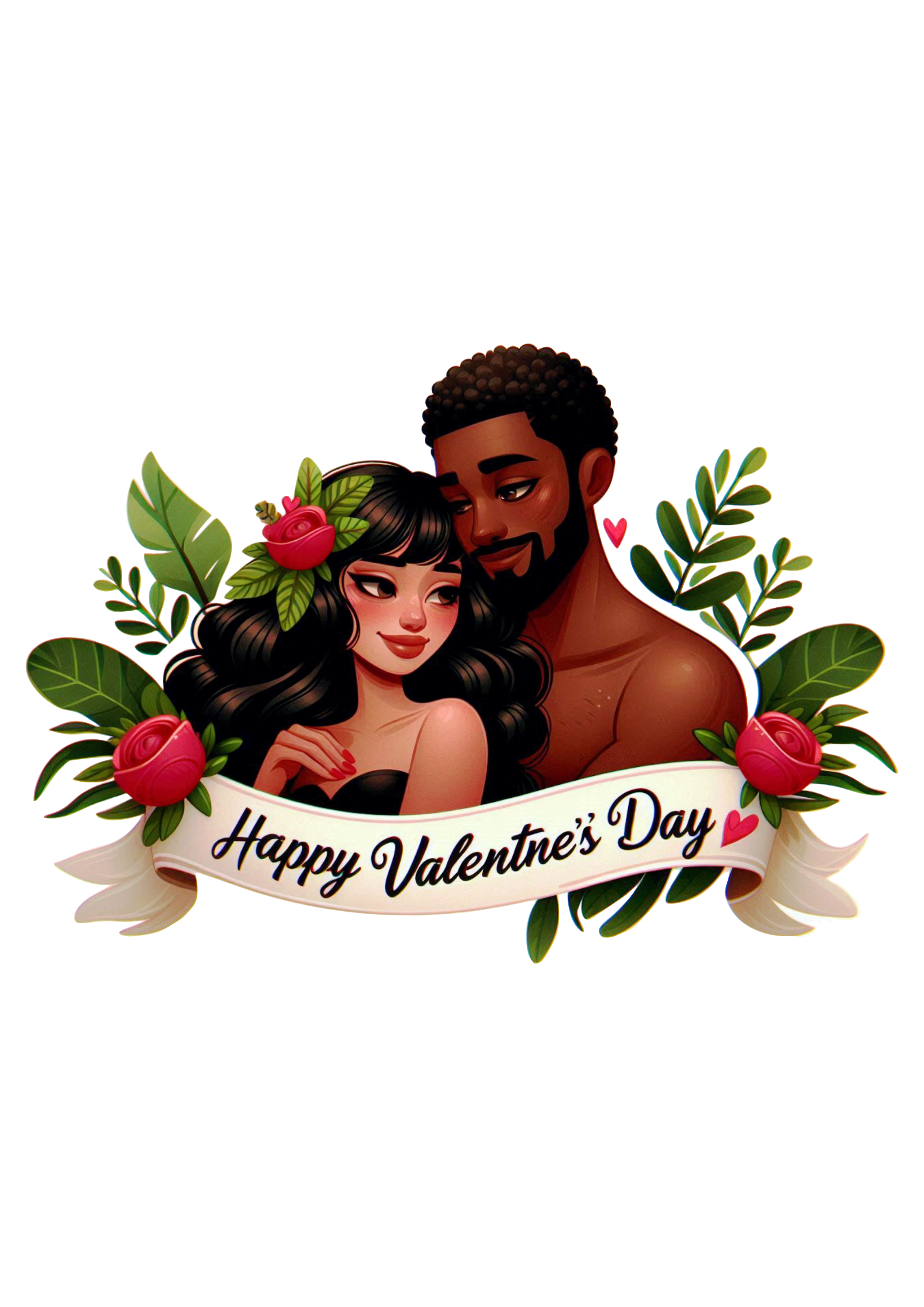 Happy valentines day PNG image decor for print and work designer black couple