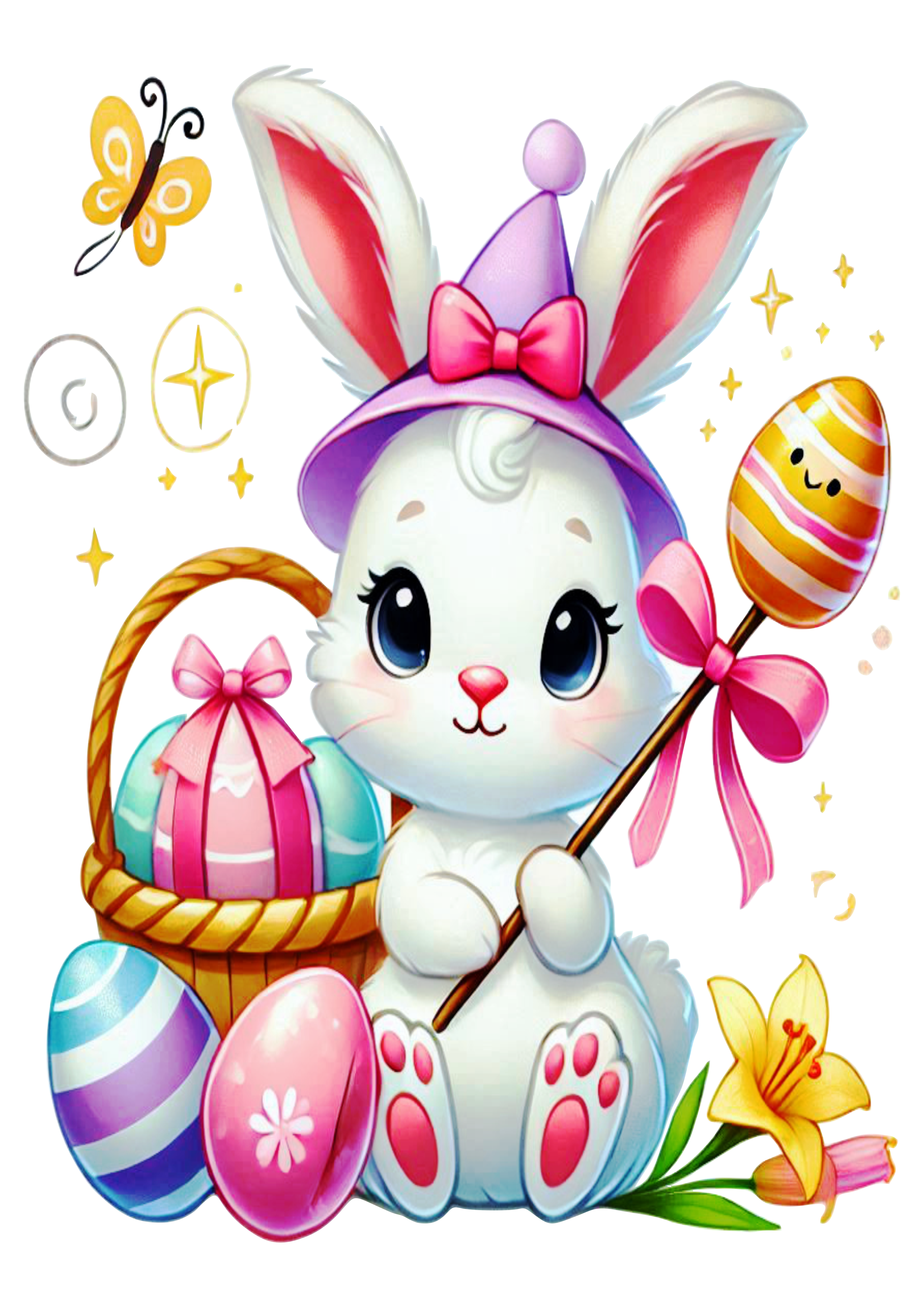 Happy Easter bunny simple drawing easter egg transparent background PNG