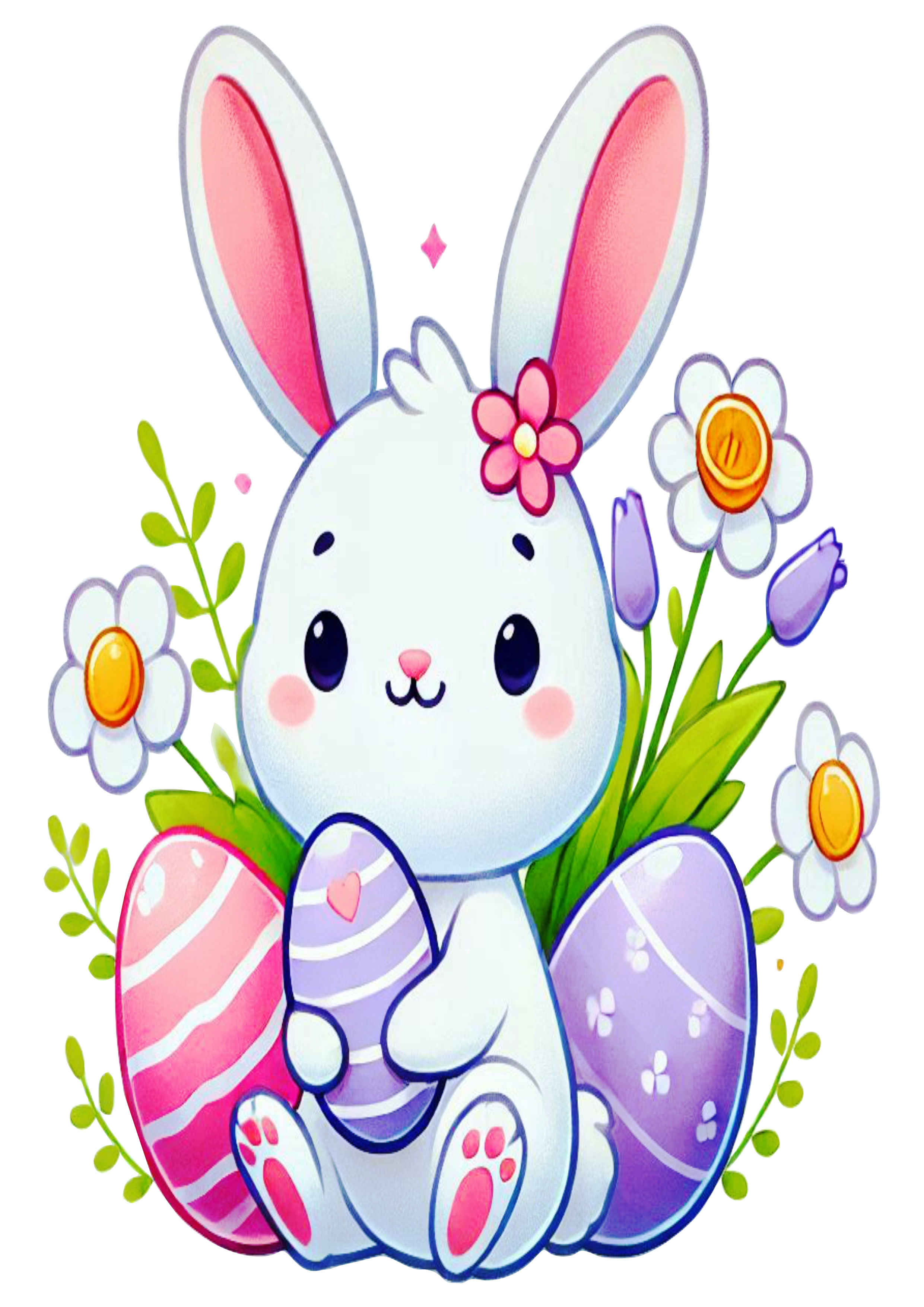 Little bunny easter egg transparent background flowers PNG