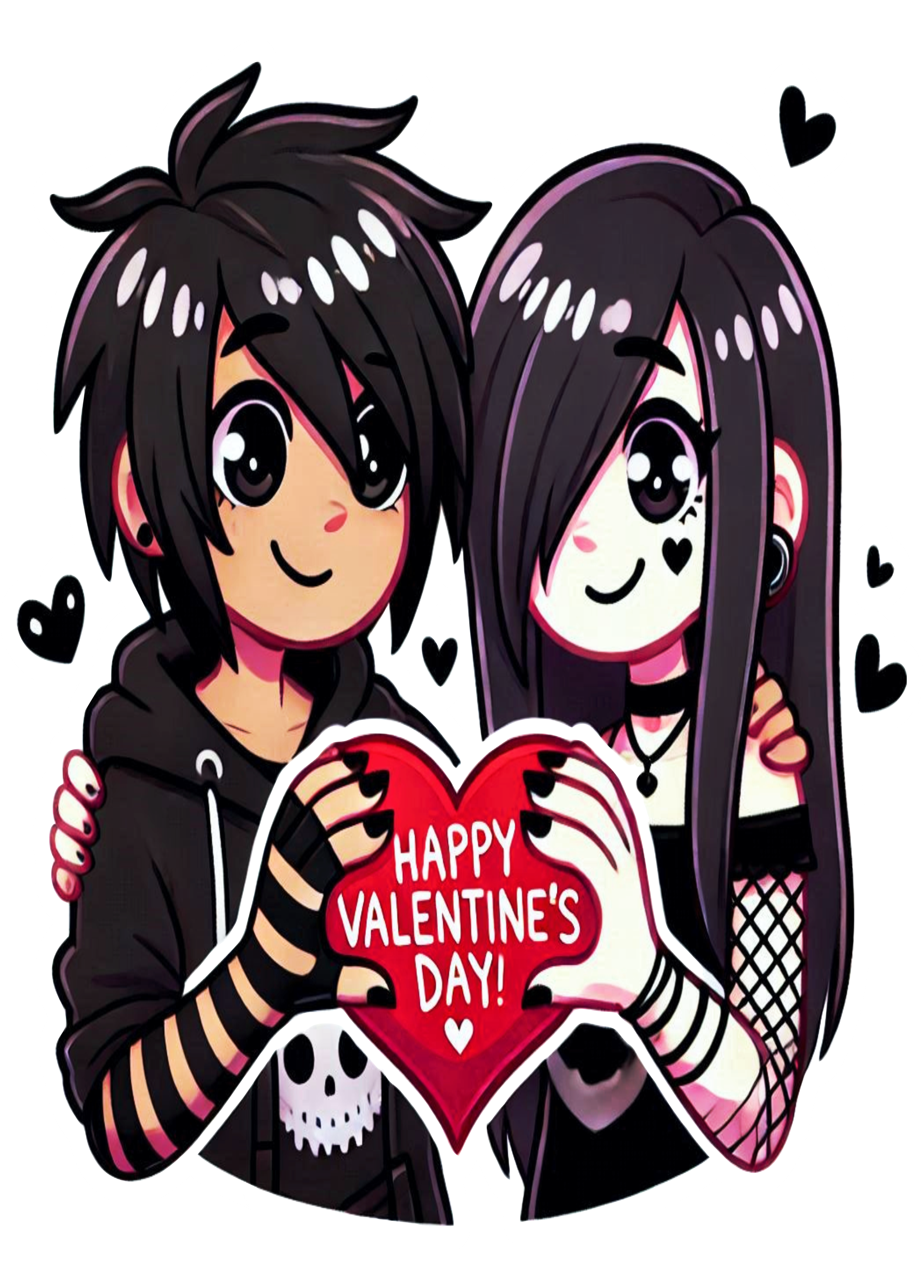 Cute images valentines day emo couple cartoon heart no background clipart PNG