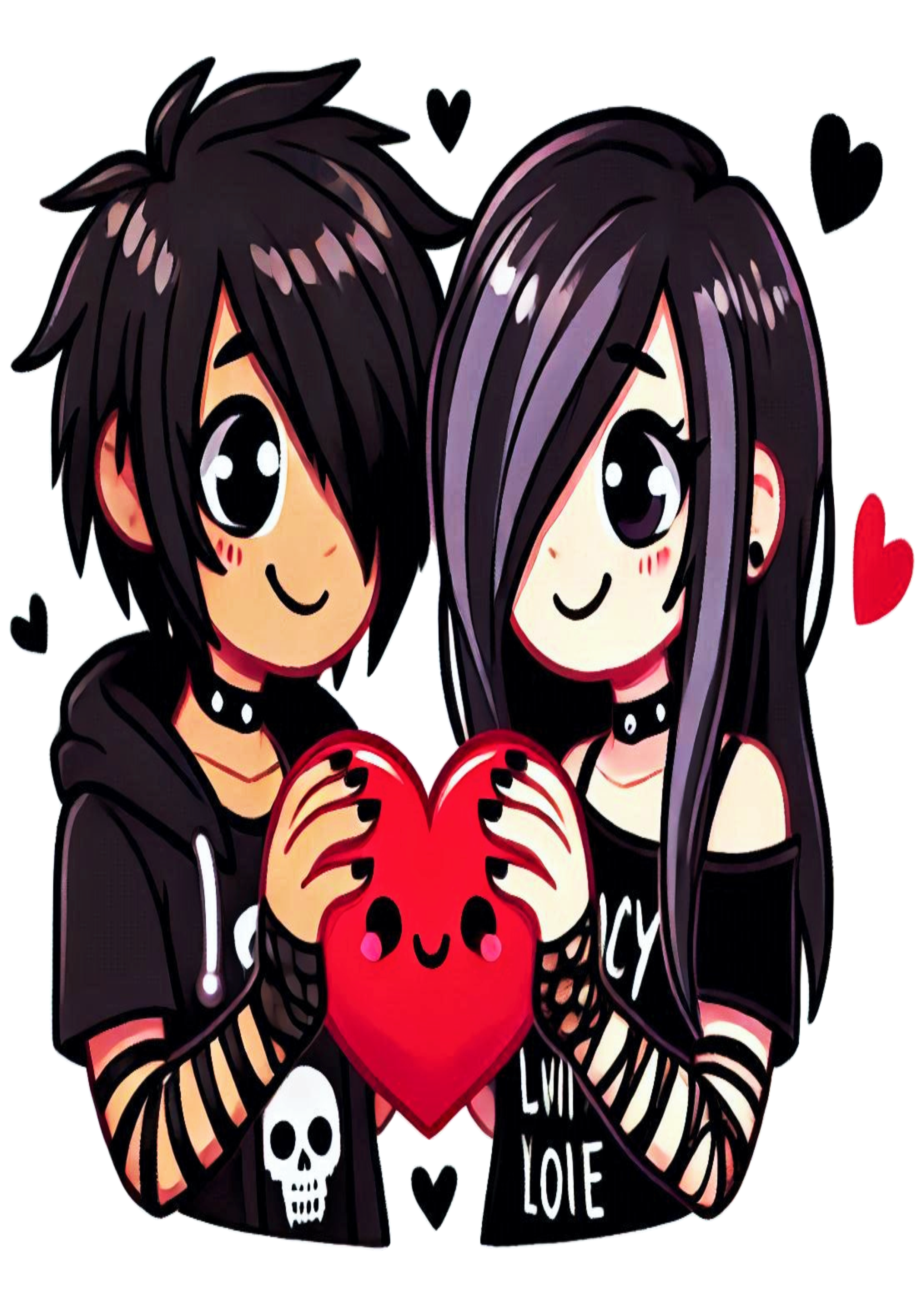 Cute images valentines day emo couple cartoon heart no background clipart vector PNG