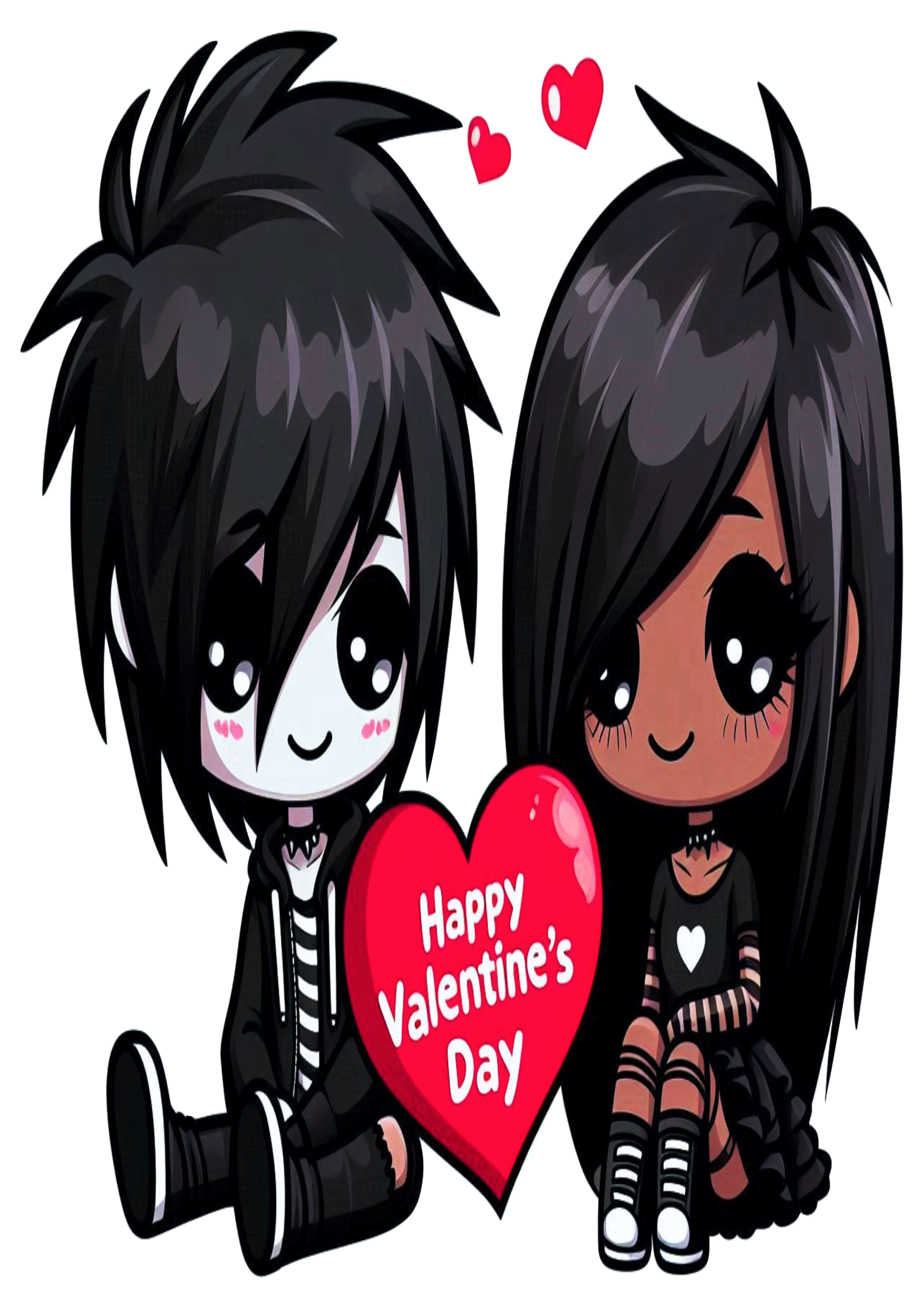 Cute images valentines day emo couple cartoon heart no background clipart vector illustration PNG