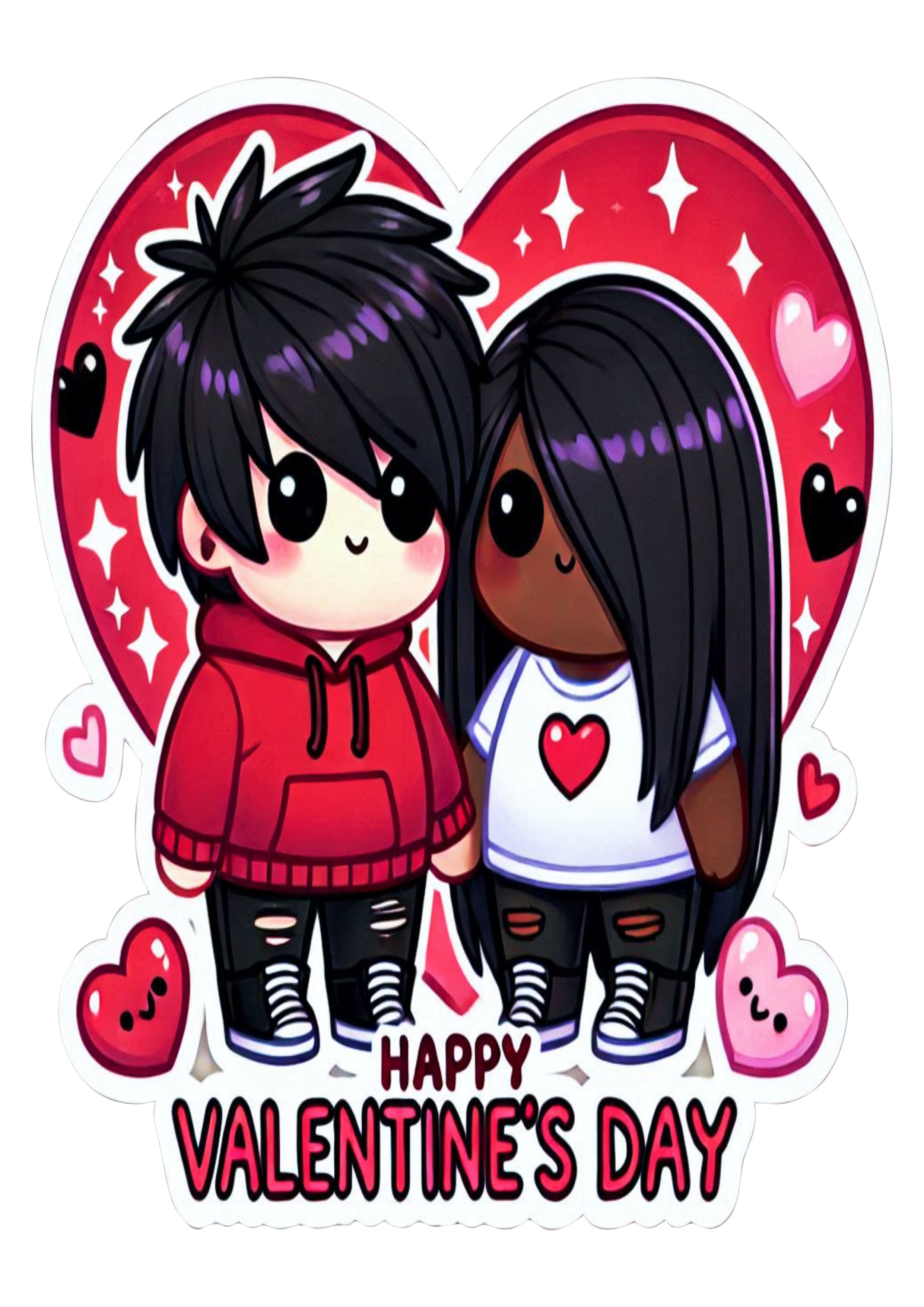 Cute images valentines day emo couple cartoon heart no background clipart vector illustration drawing PNG