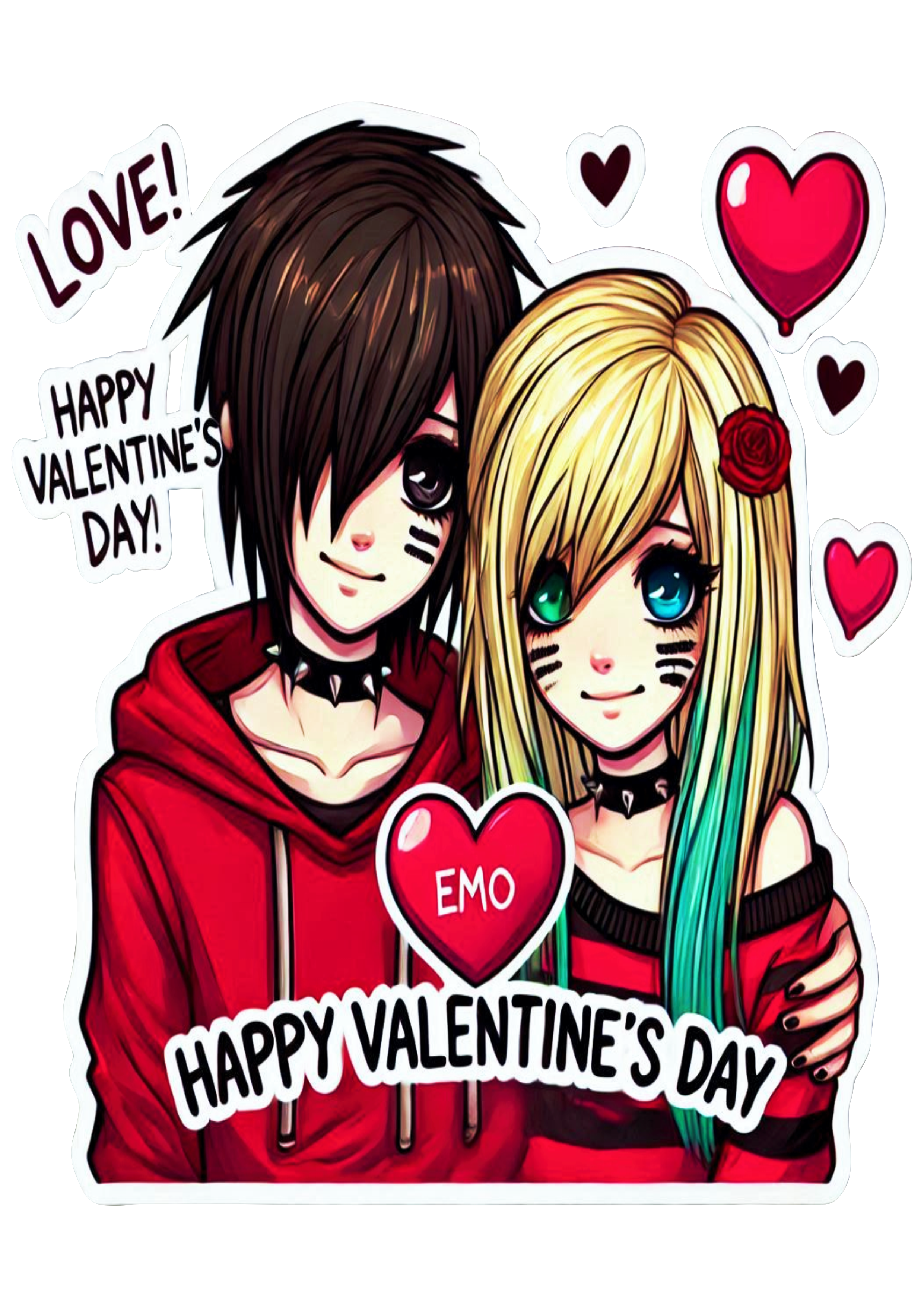 Happy Valentines Day emo couple cute image rock music free designer PNG