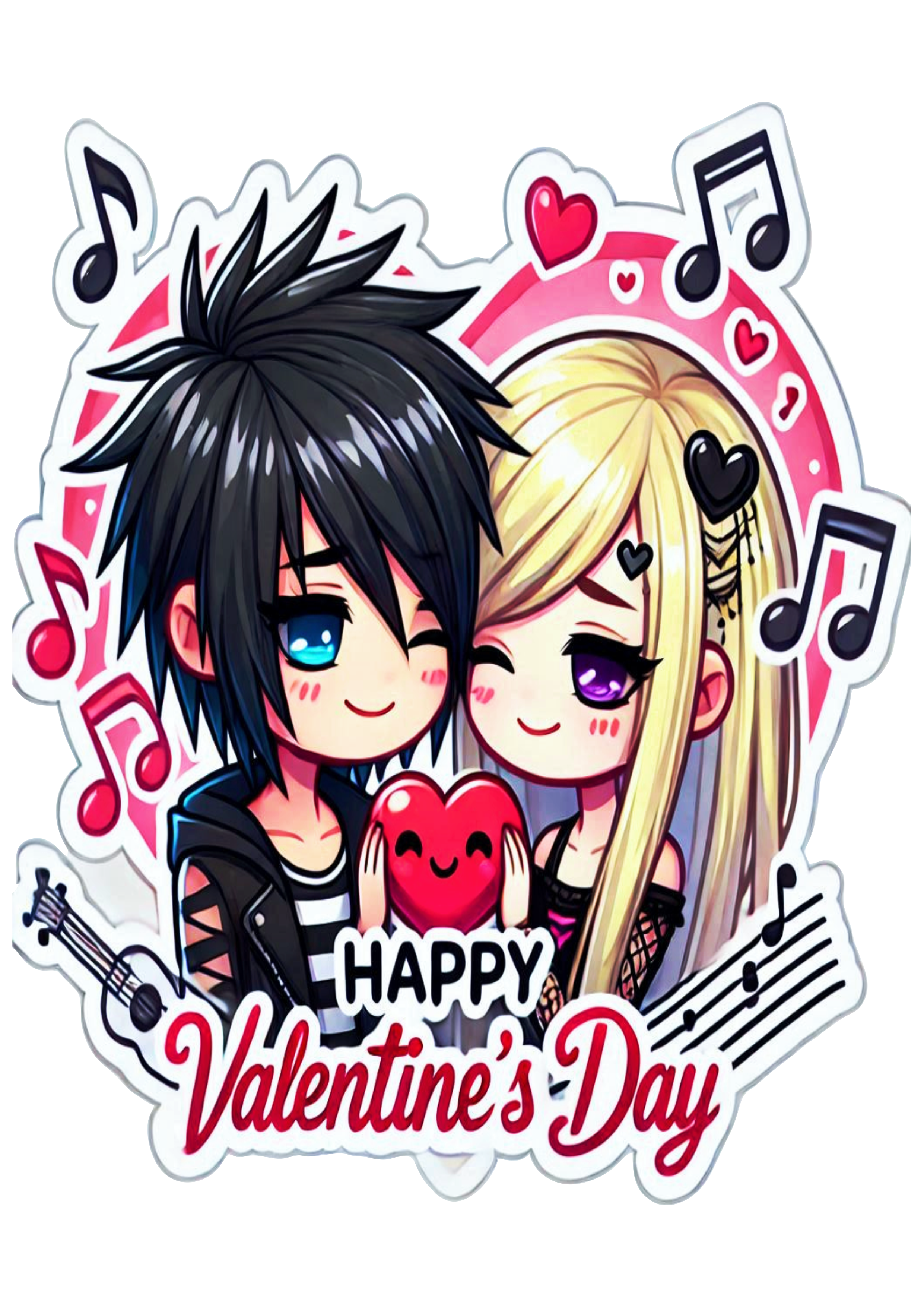 Happy Valentines Day emo couple cute image rock music free designer lovers heart sticker PNG