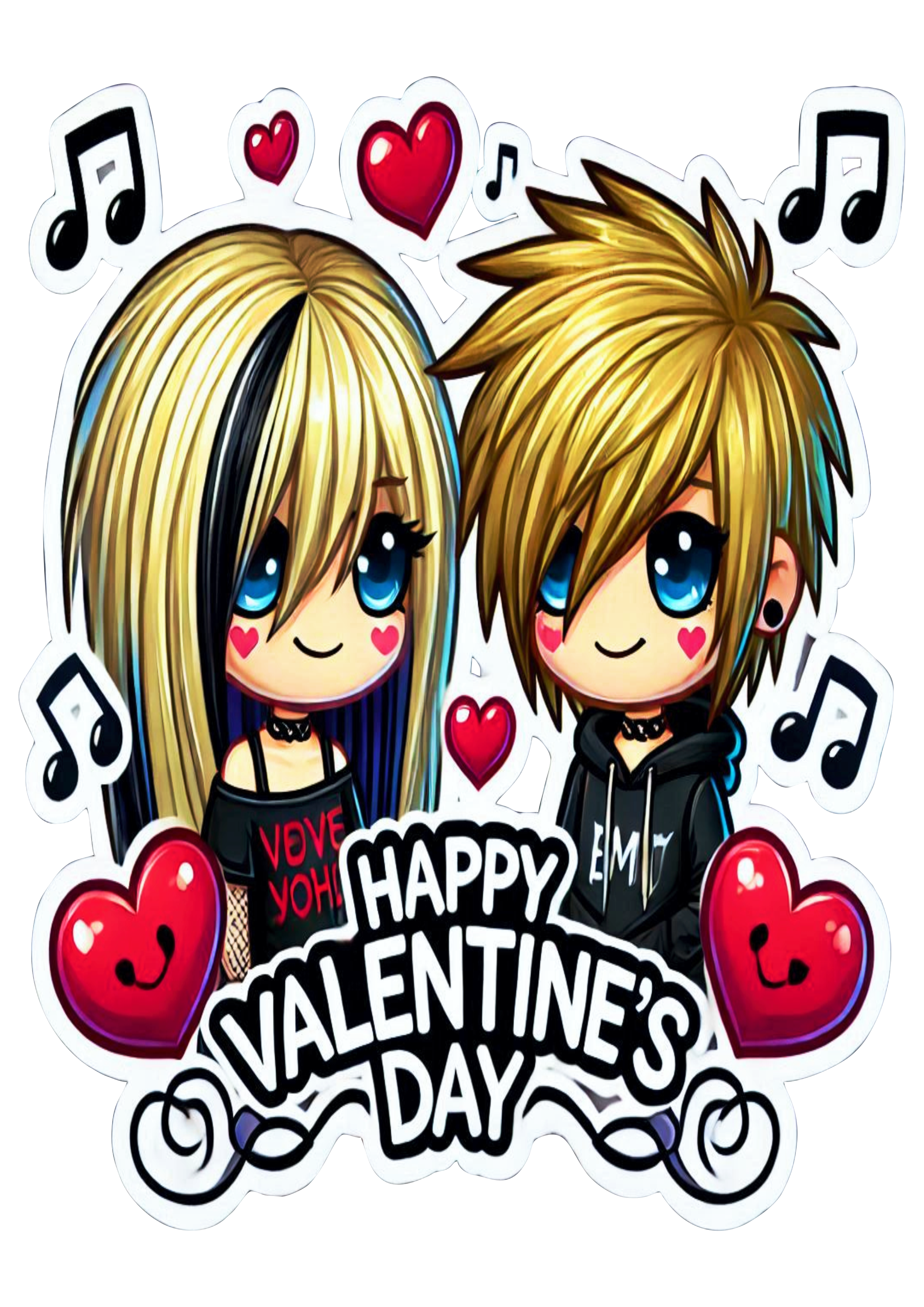 Happy Valentines Day emo couple cute image rock music free designer lovers heart sticker PNG files