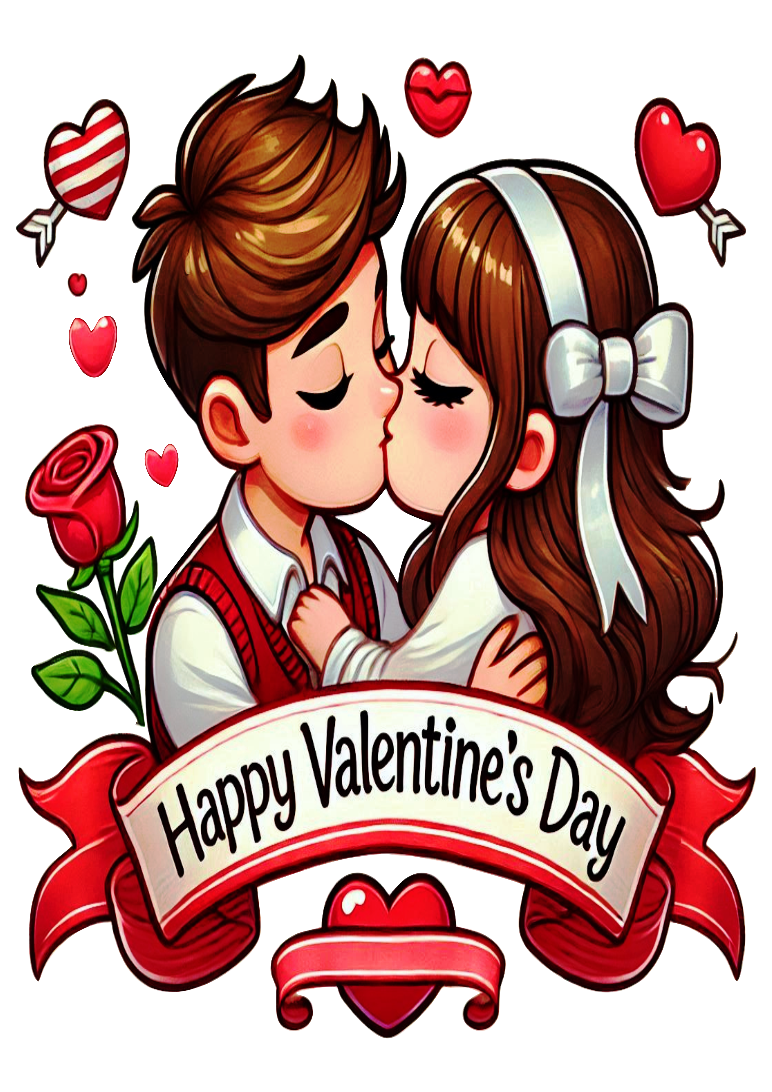 Happy Valentines Day Banner decor cute image kiss couple png