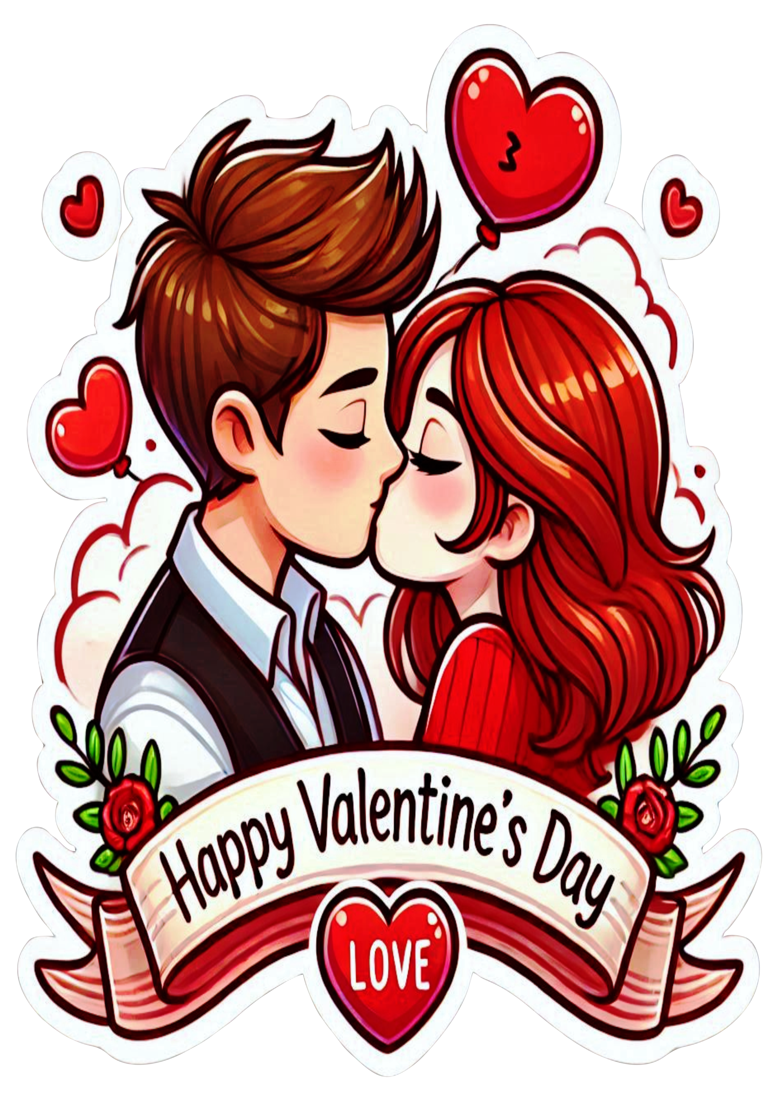 Happy Valentines Day Banner decor cute image kiss couple lovers png