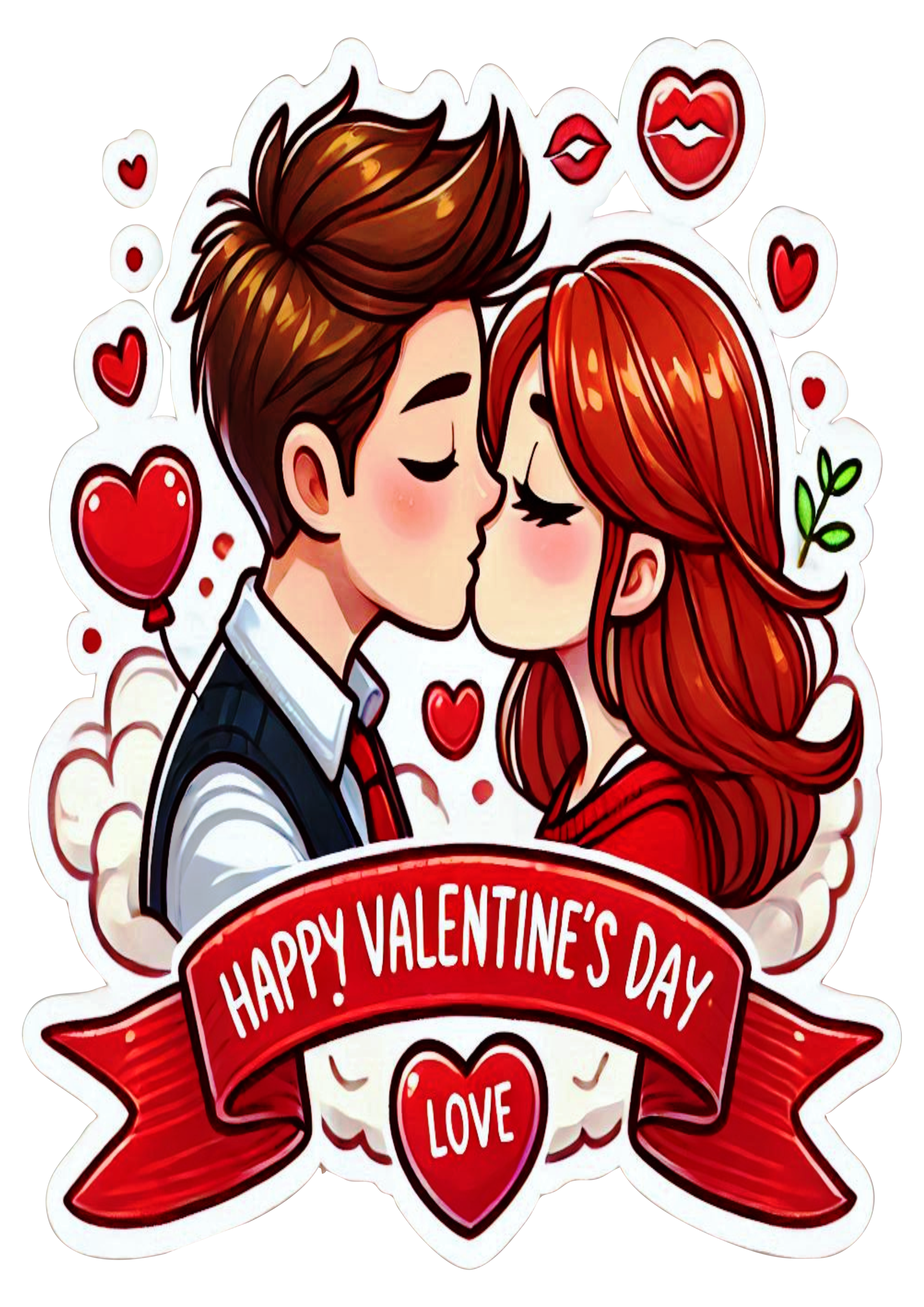 Happy Valentines Day Banner decor cute image kiss couple lovers red hair png