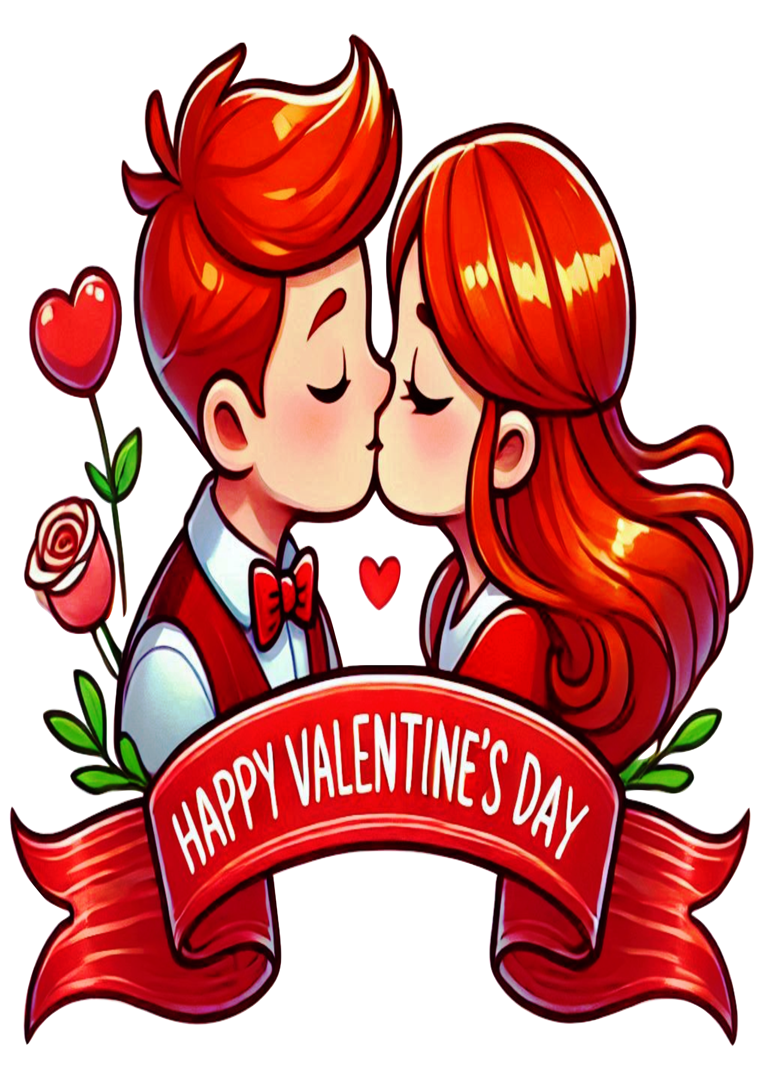 Happy Valentines Day Banner decor cute image kiss couple lovers red hair no background png