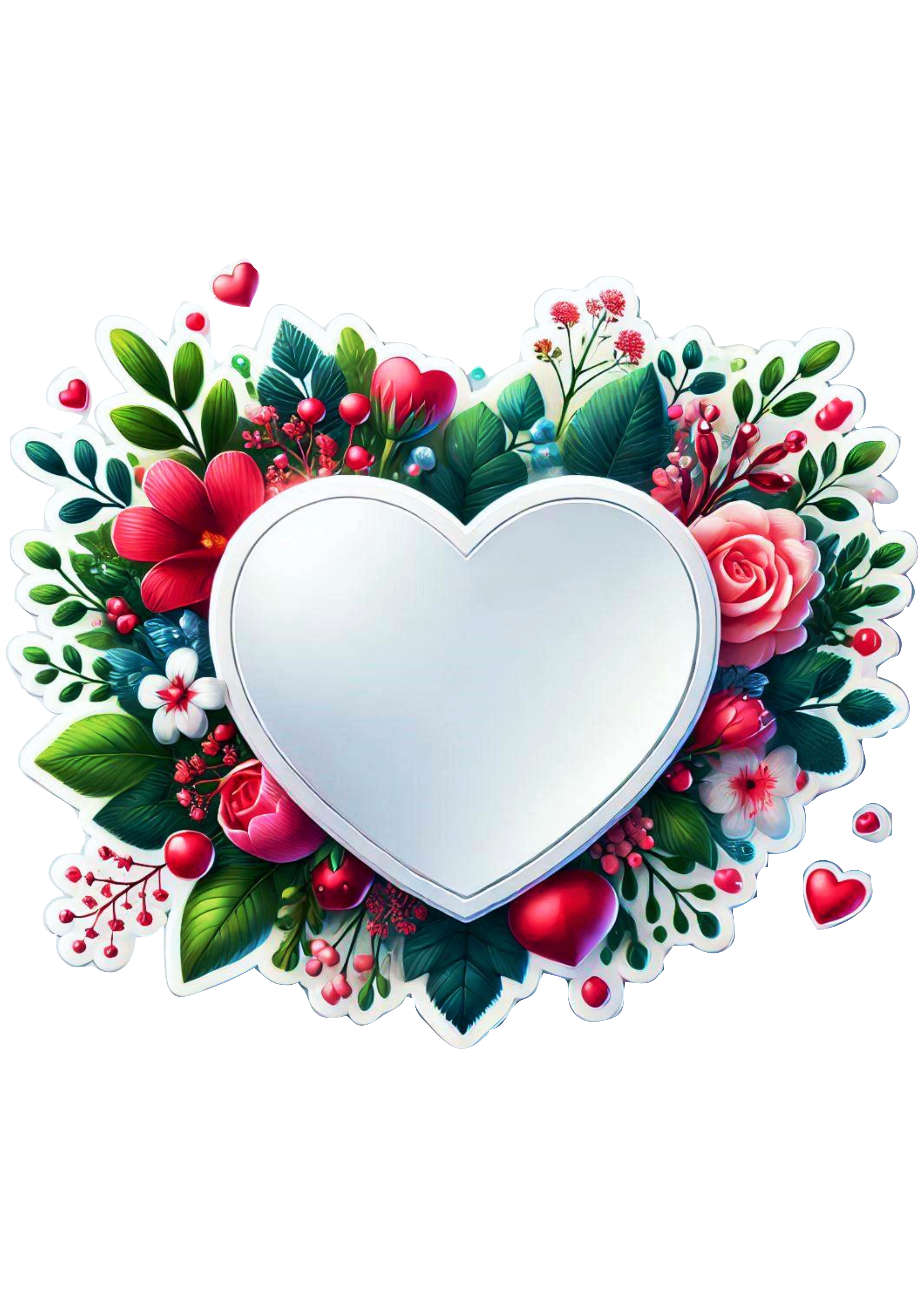 Happy Valentines Day heart and flowers decor png