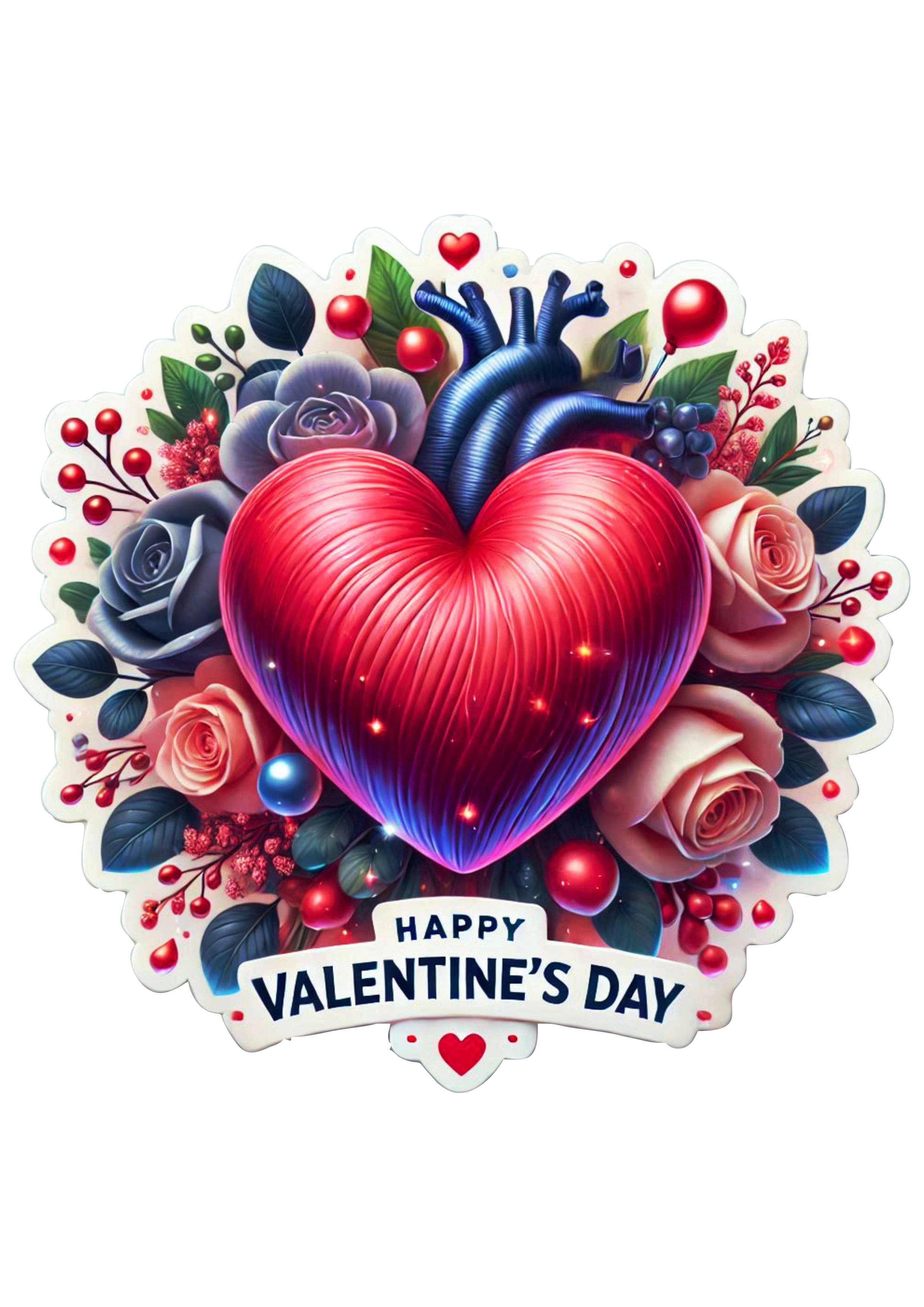 Happy Valentines Day heart and flowers decor lovers png